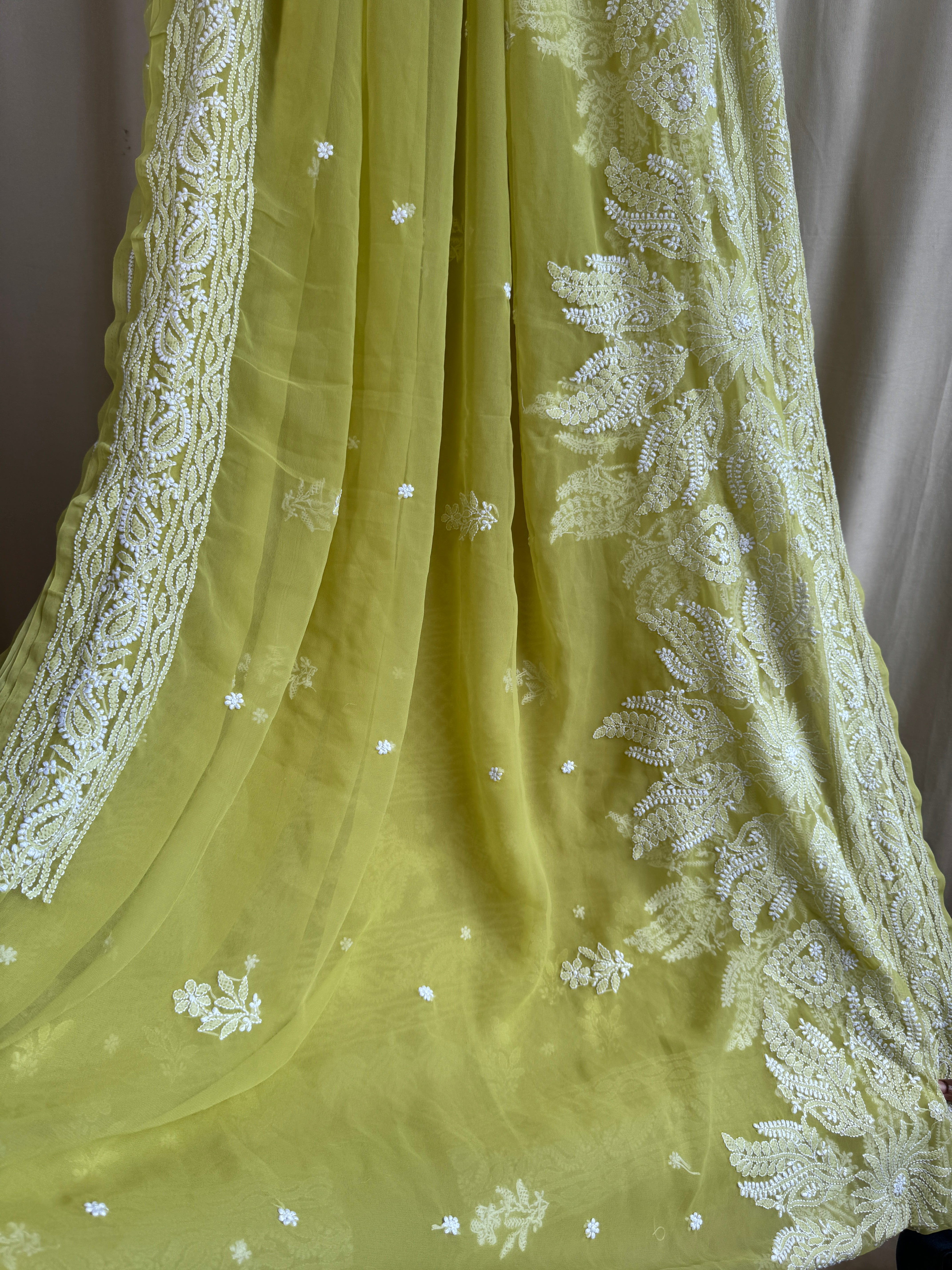 Georgette Chikankari saree in Green ARIAA CHIKANKARI
