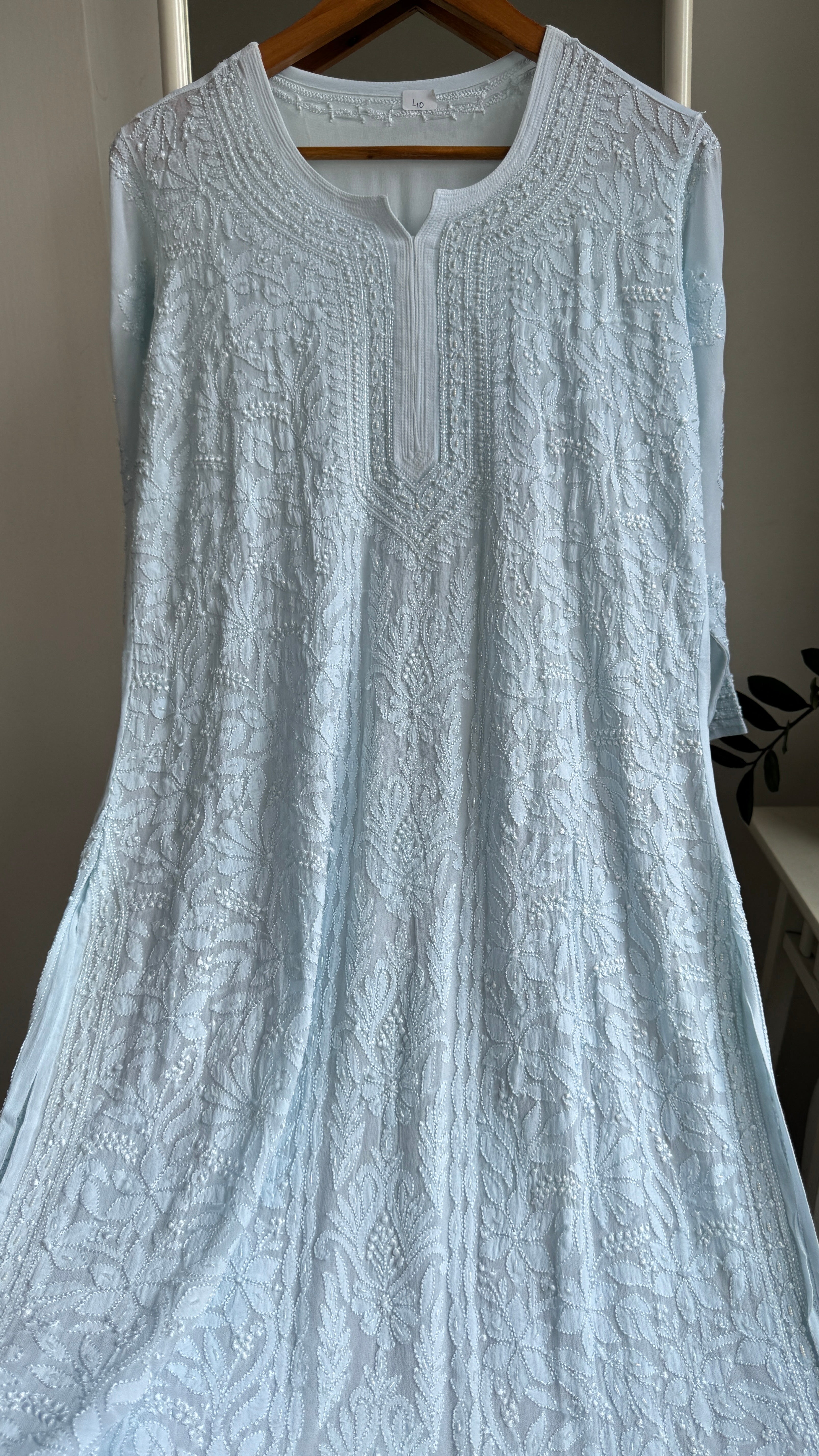 Viscose Kurti with Pearl Work - Blue