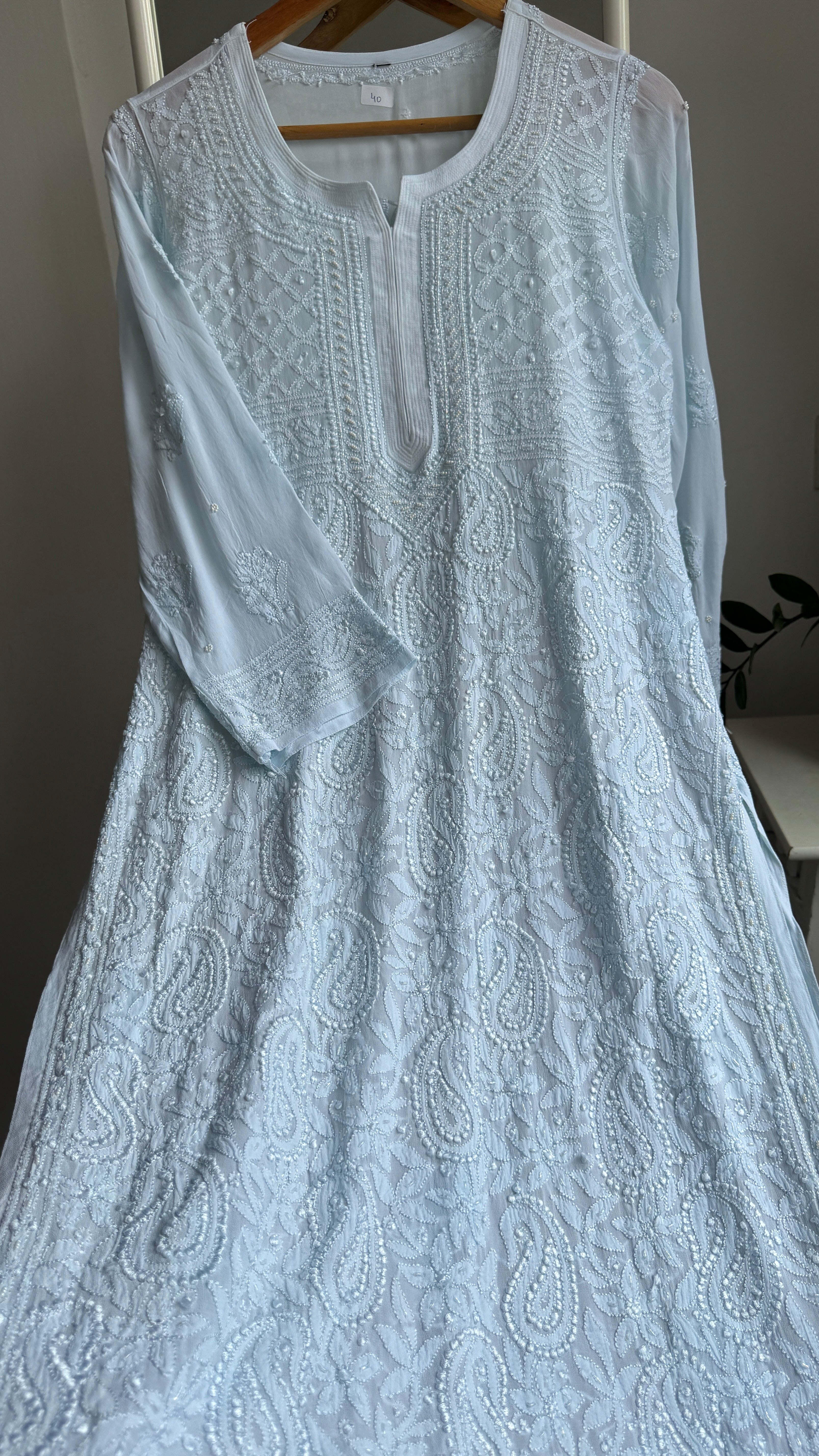 Viscose Kurti with Pearl Work - Blue