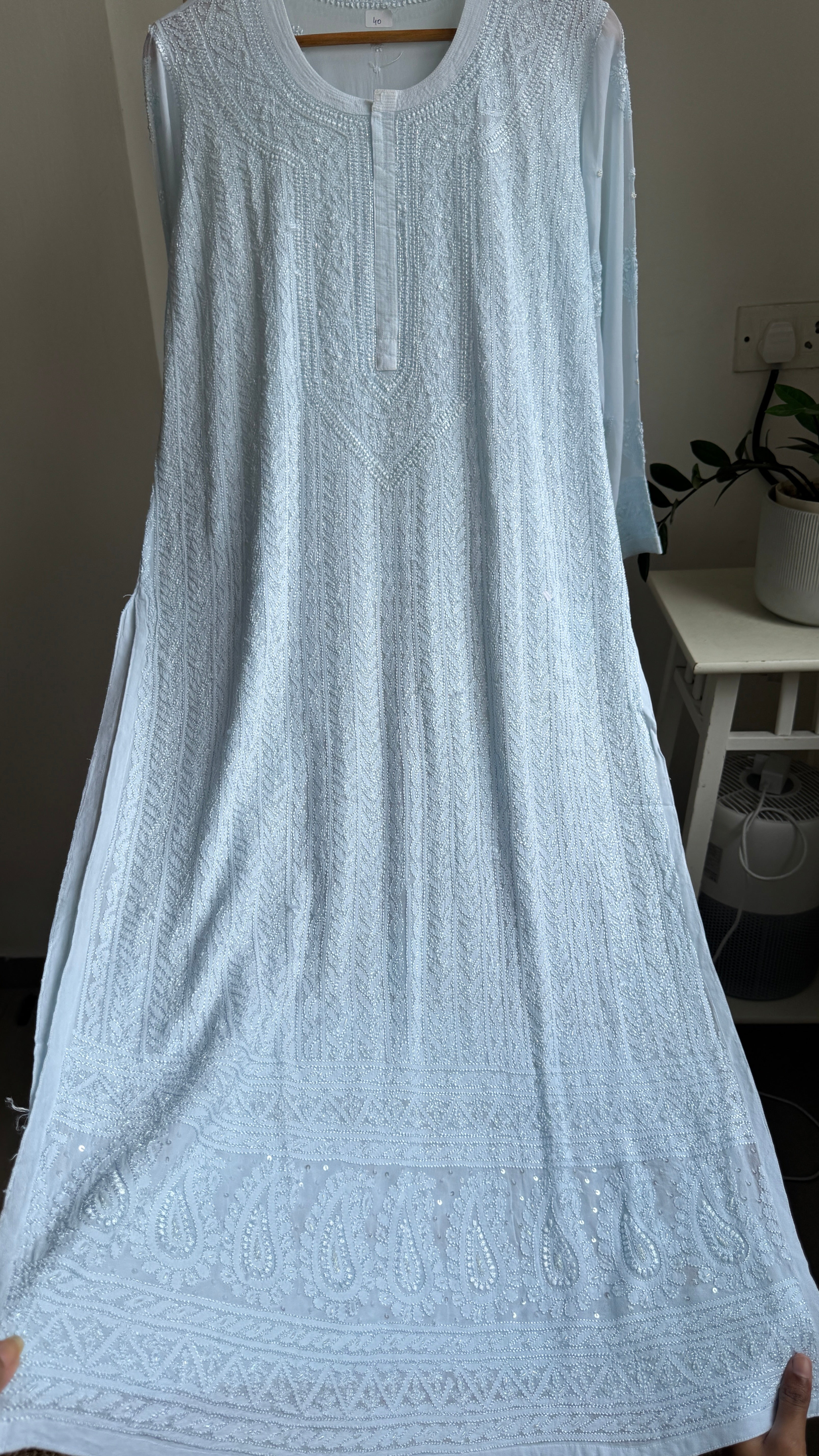 Viscose Kurti with Pearl Work - Blue