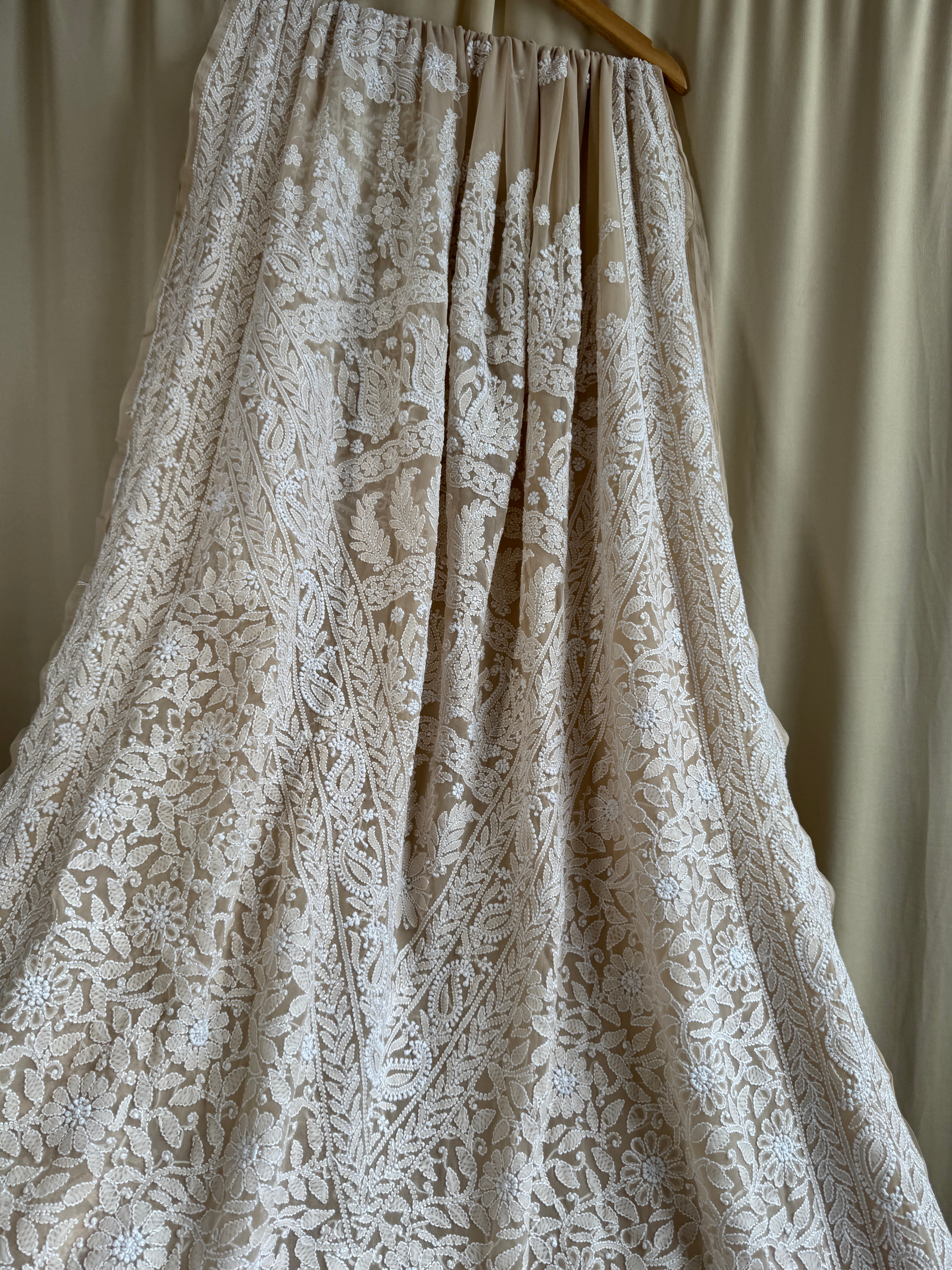 Georgette Chikankari saree in Fawn ARIAA CHIKANKARI