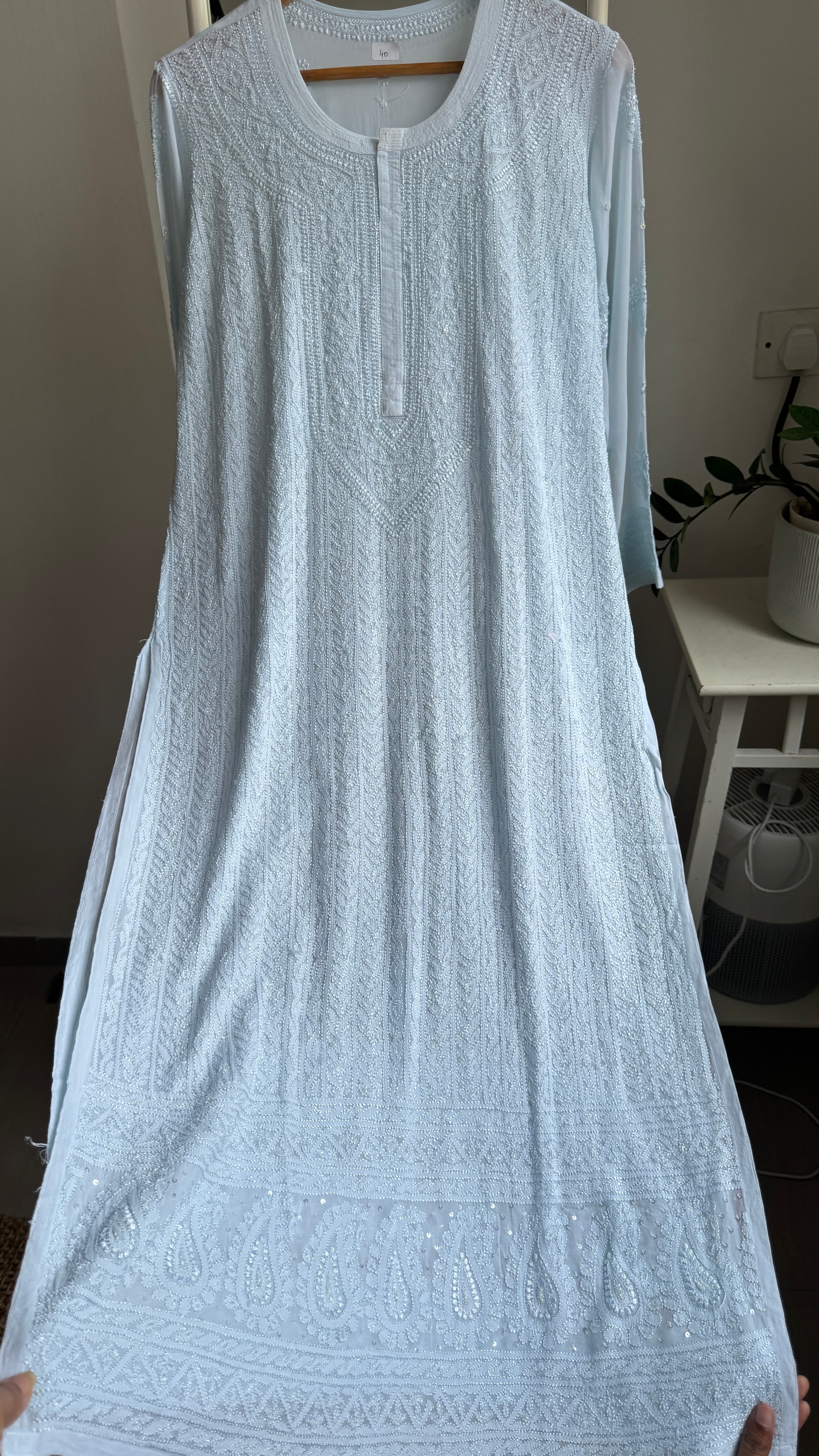 Viscose Kurti with Pearl Work - Blue