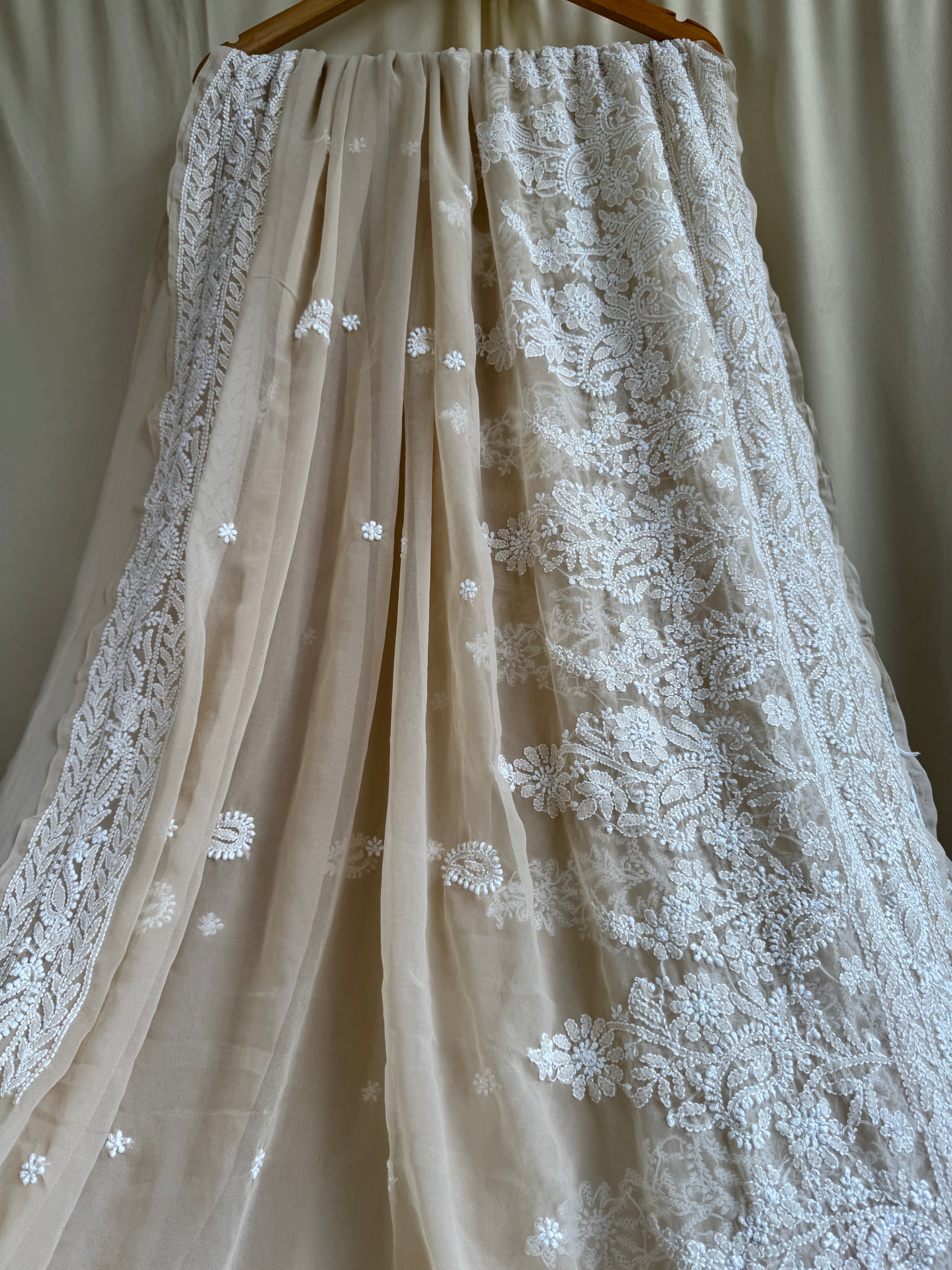 Georgette Chikankari saree in Fawn ARIAA CHIKANKARI