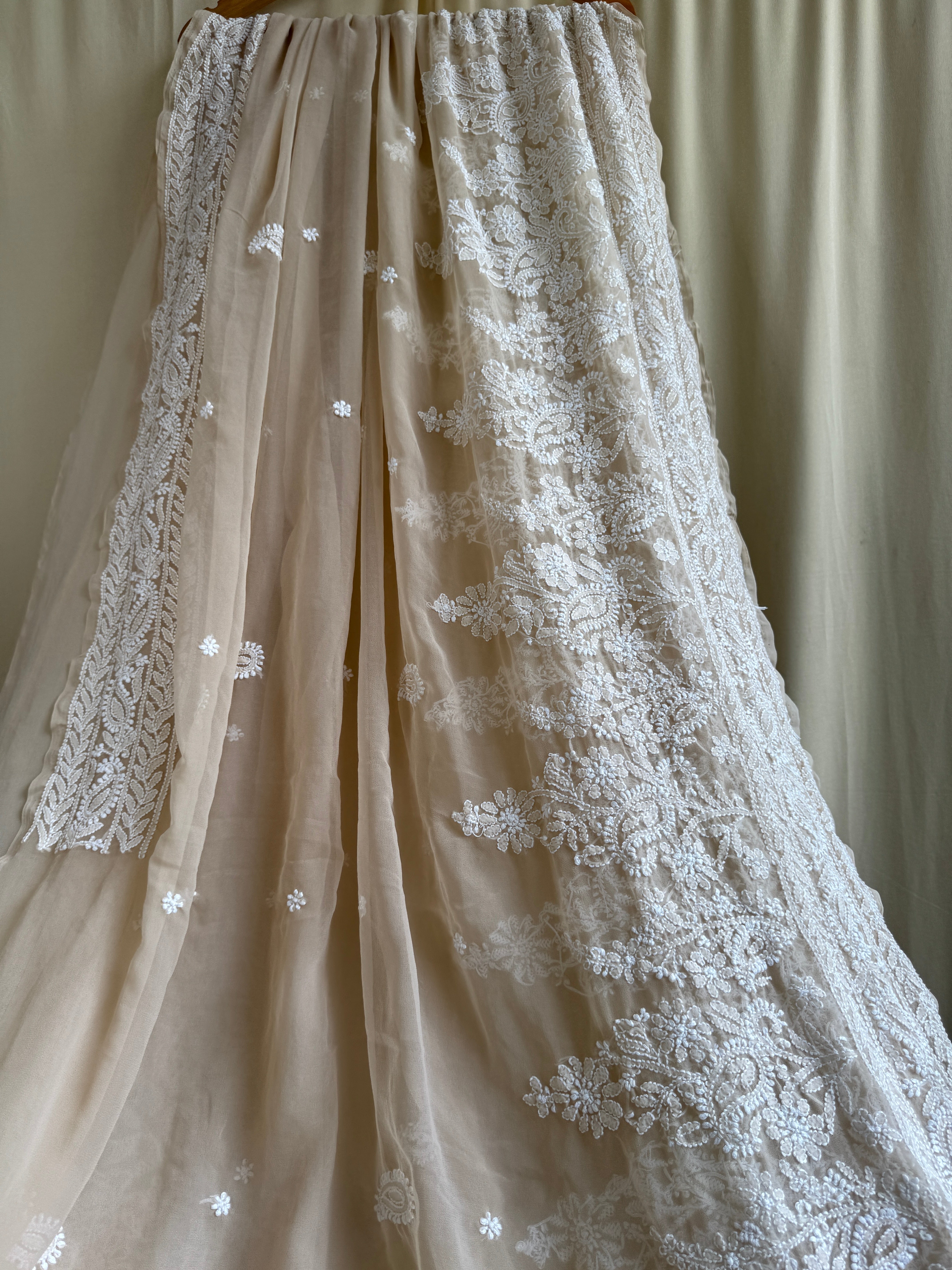 Georgette Chikankari saree in Fawn ARIAA CHIKANKARI