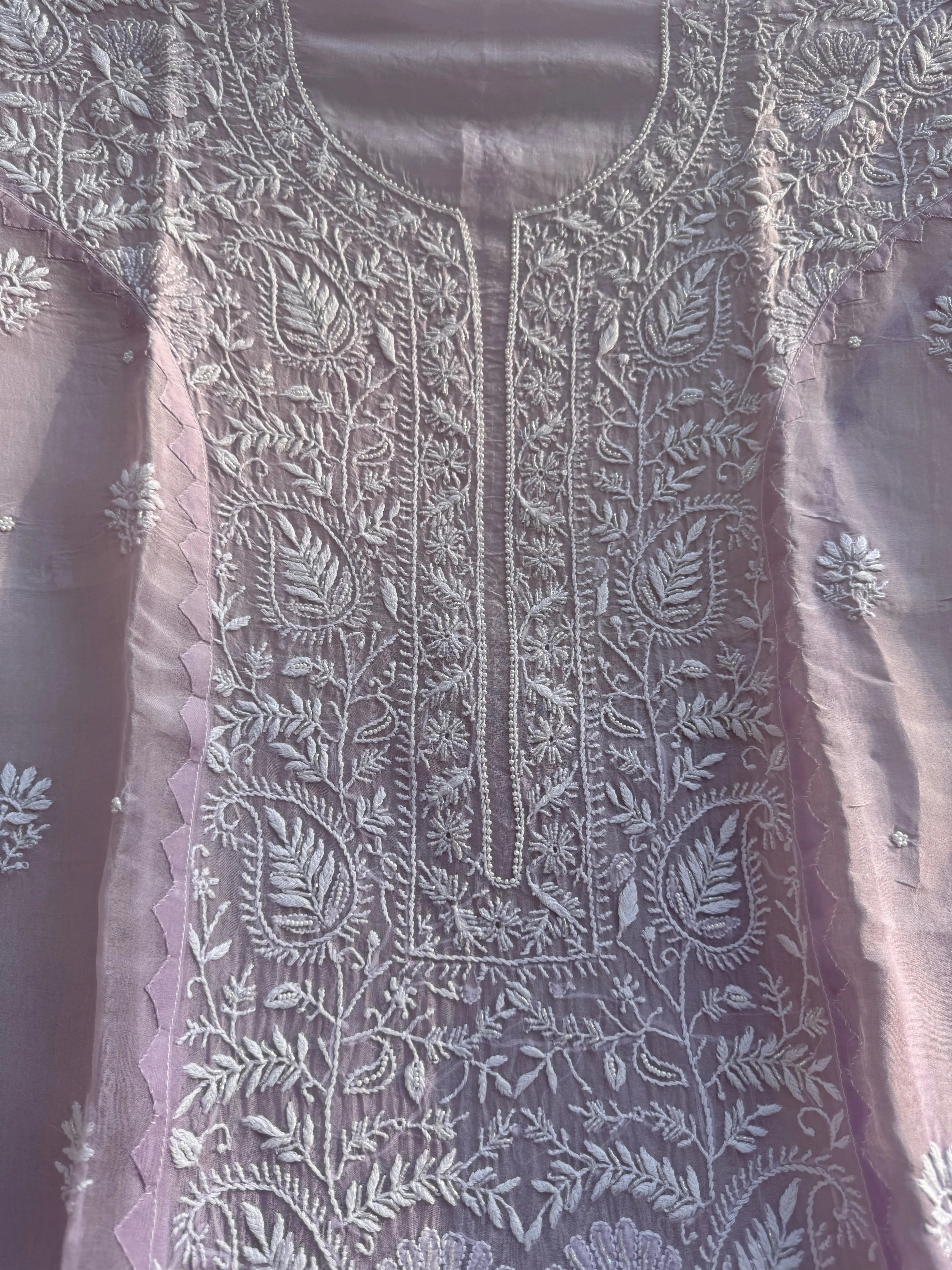 Organza Chikankari Length with Dupatta (Pearl Work) - Lilac Ombre ARIAA CHIKANKARI