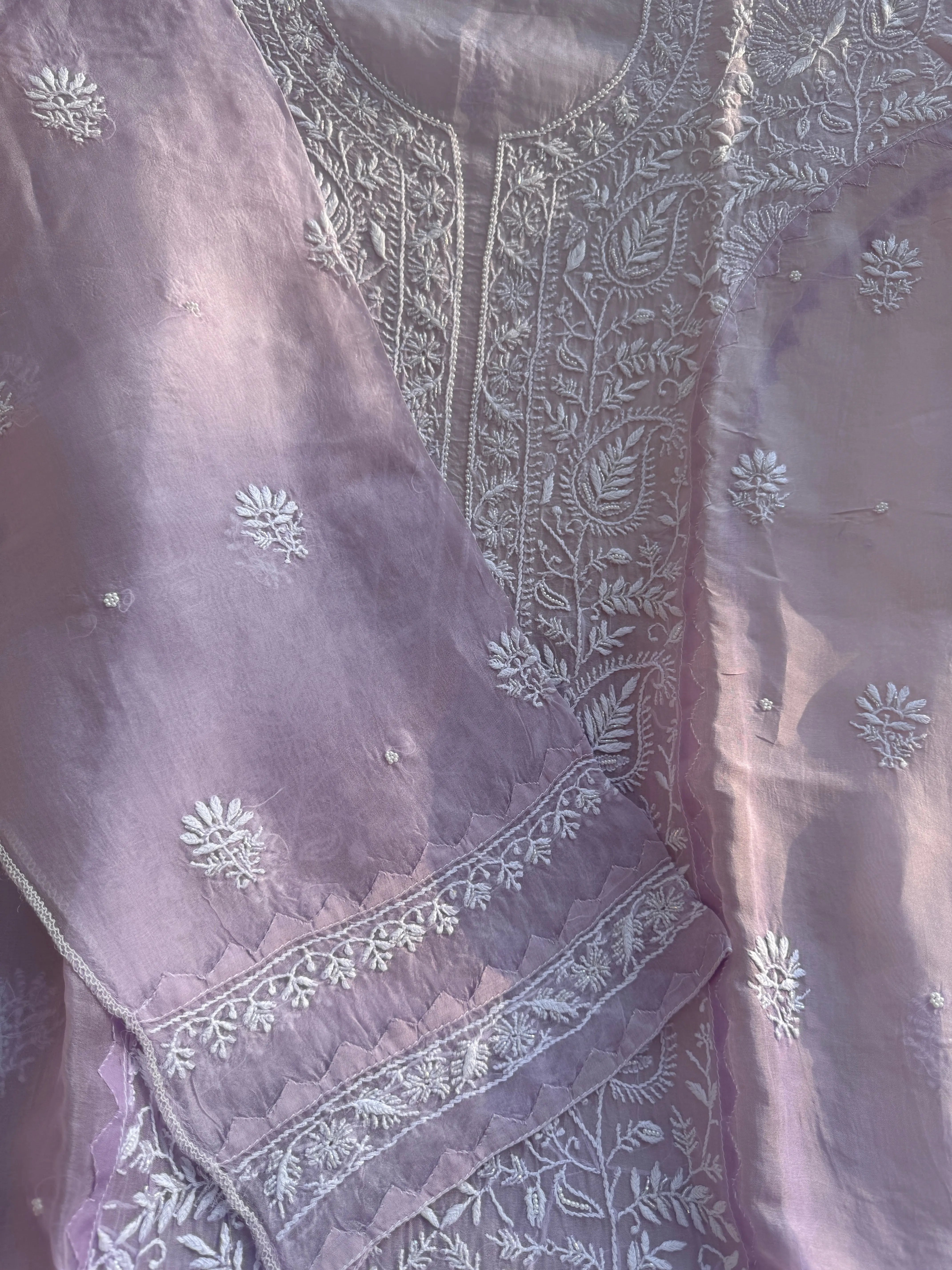 Organza Chikankari Length with Dupatta (Pearl Work) - Lilac Ombre ARIAA CHIKANKARI