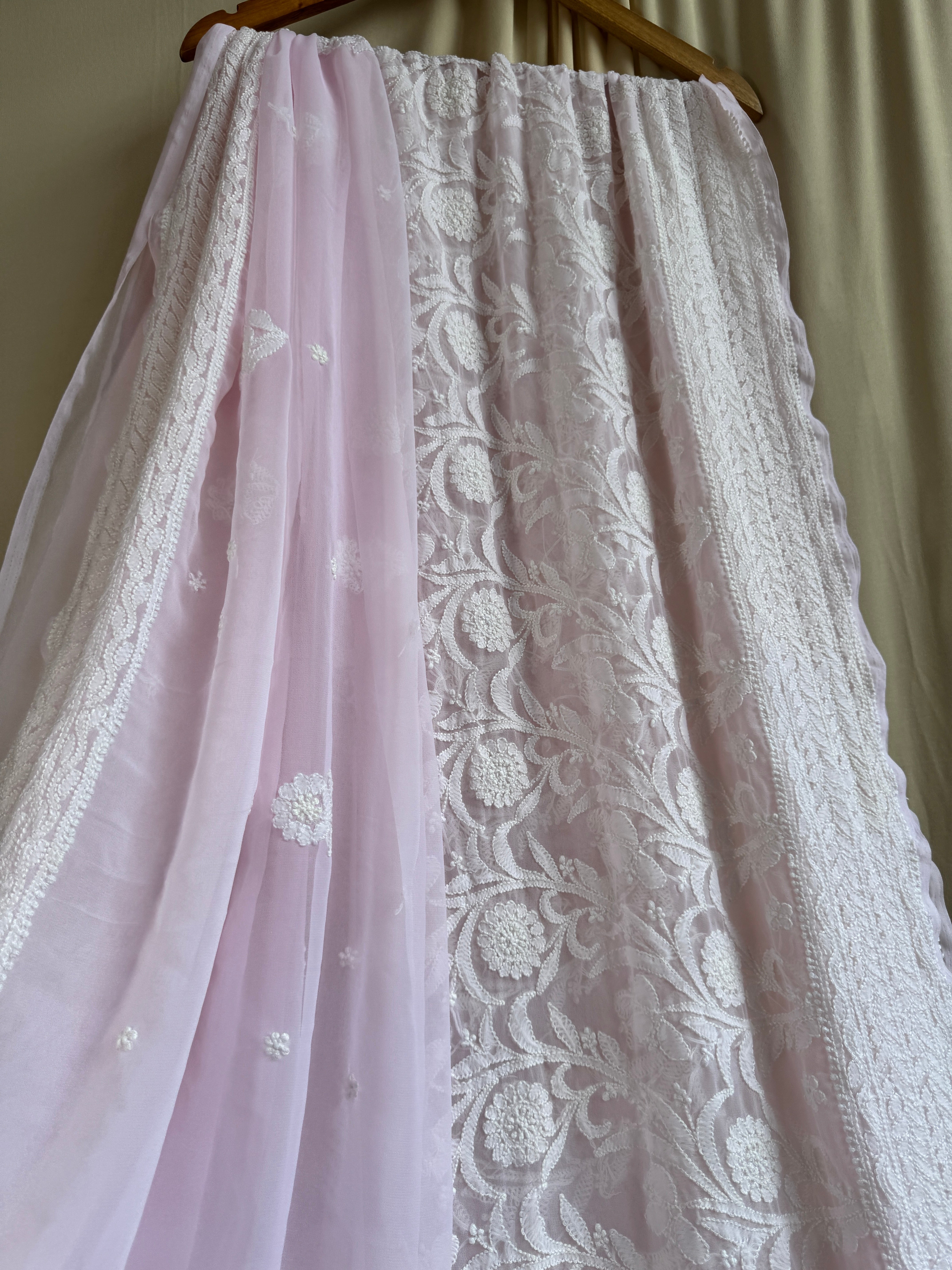 Georgette Chikankari saree in Pink ARIAA CHIKANKARI
