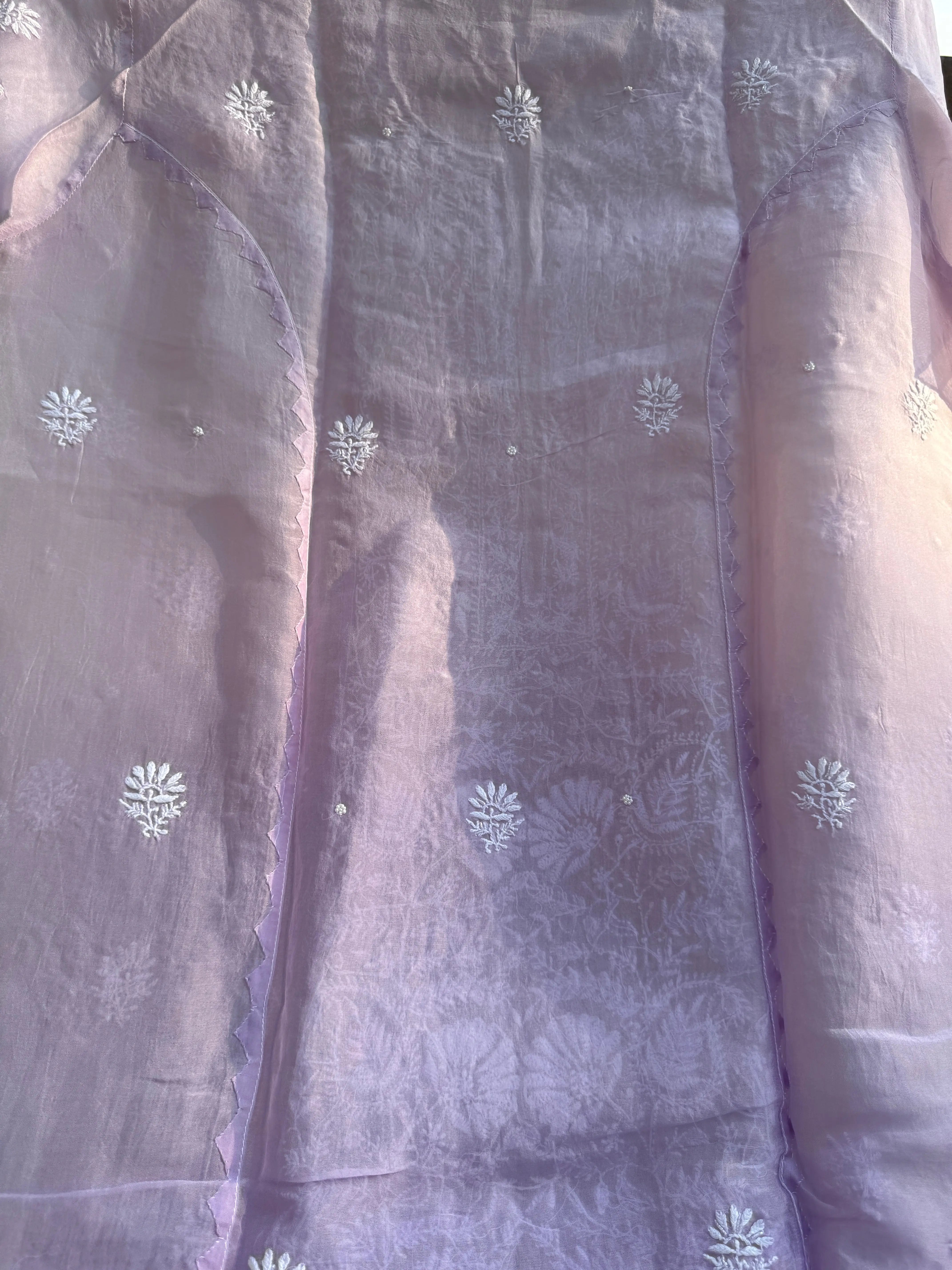 Organza Chikankari Length with Dupatta (Pearl Work) - Lilac Ombre ARIAA CHIKANKARI