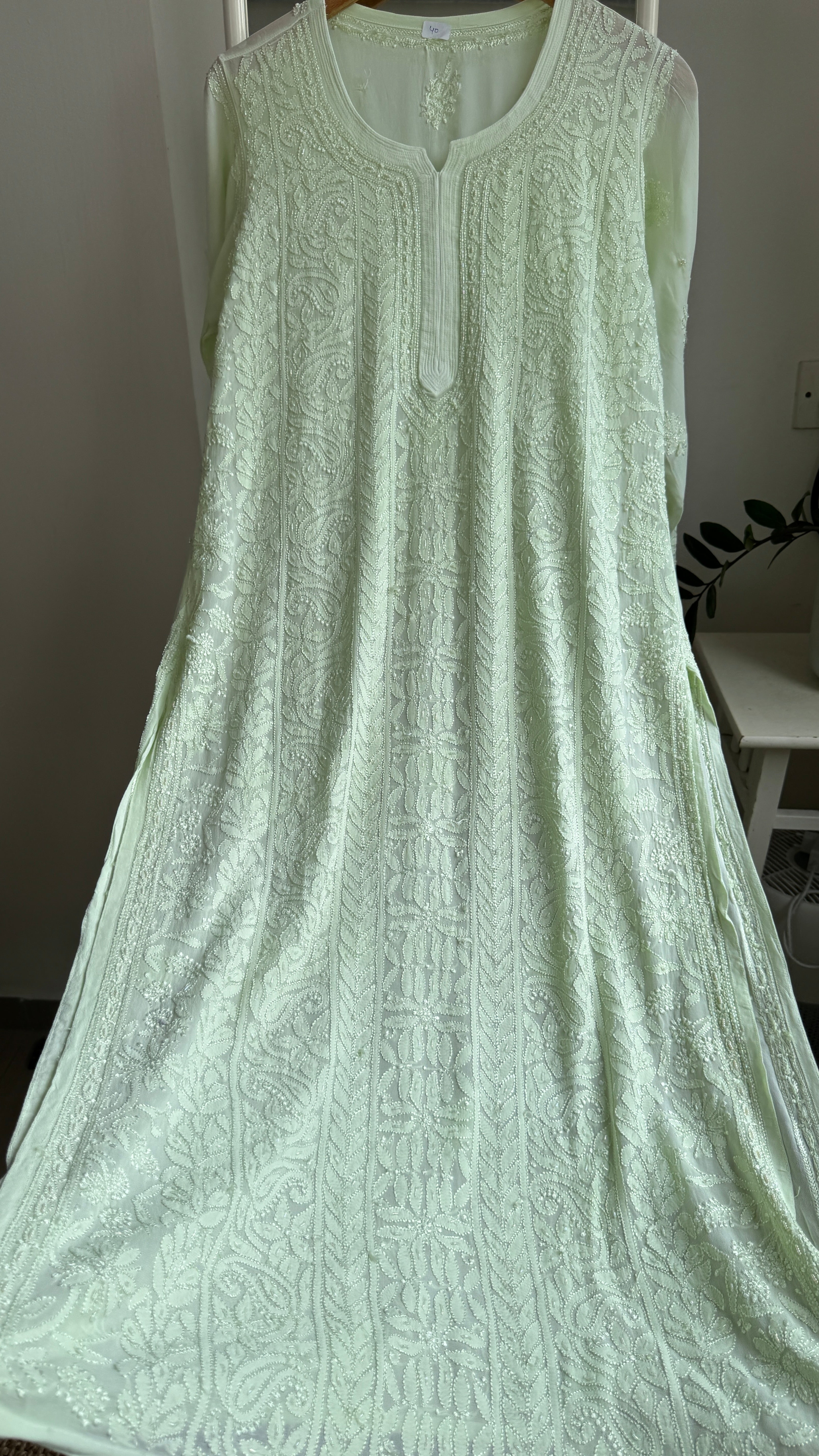 Viscose Kurti with Pearl Work - Light Green