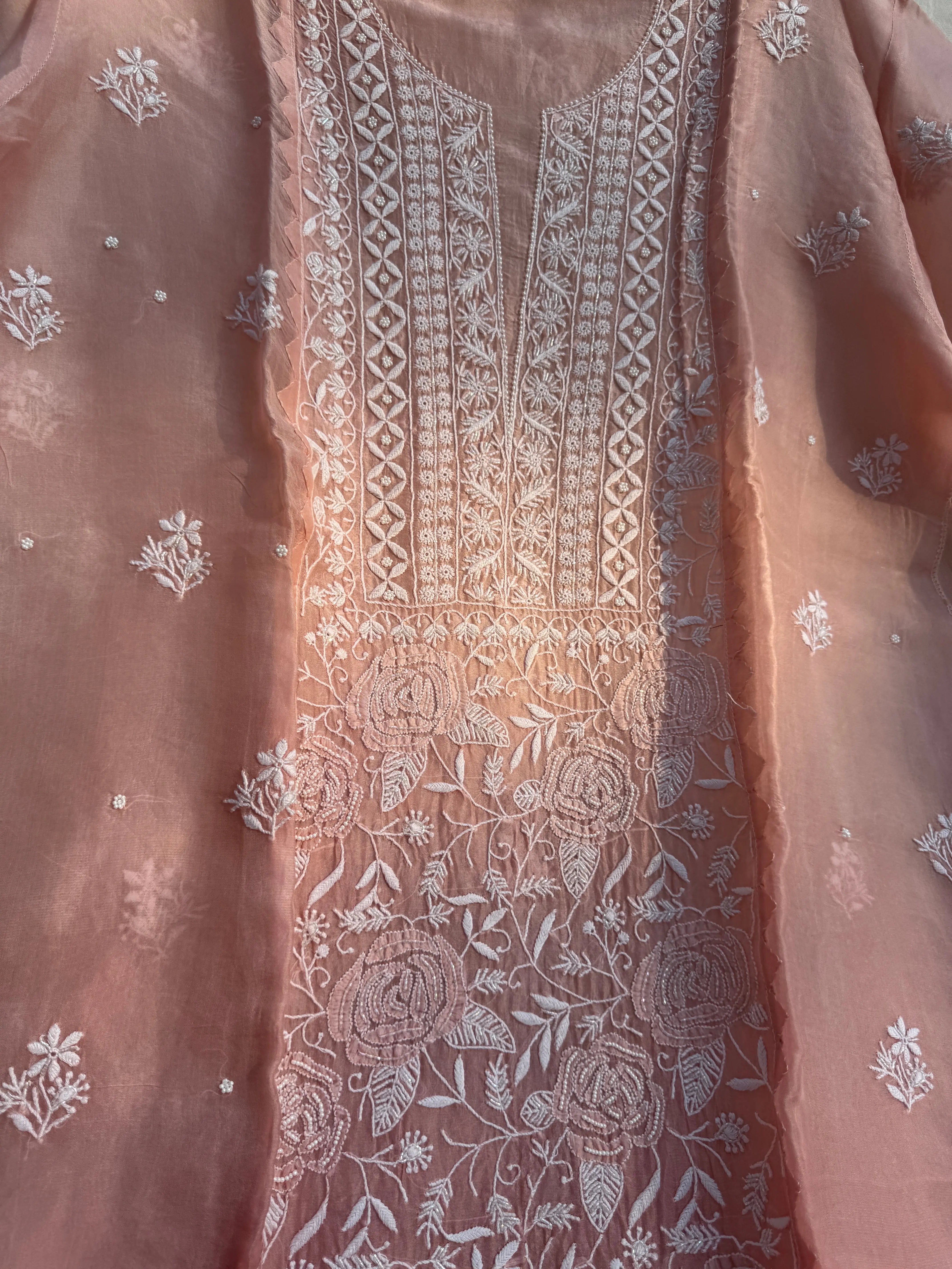 Organza Chikankari Length with Dupatta (Pearl Work) - Rosewood Ombre ARIAA CHIKANKARI
