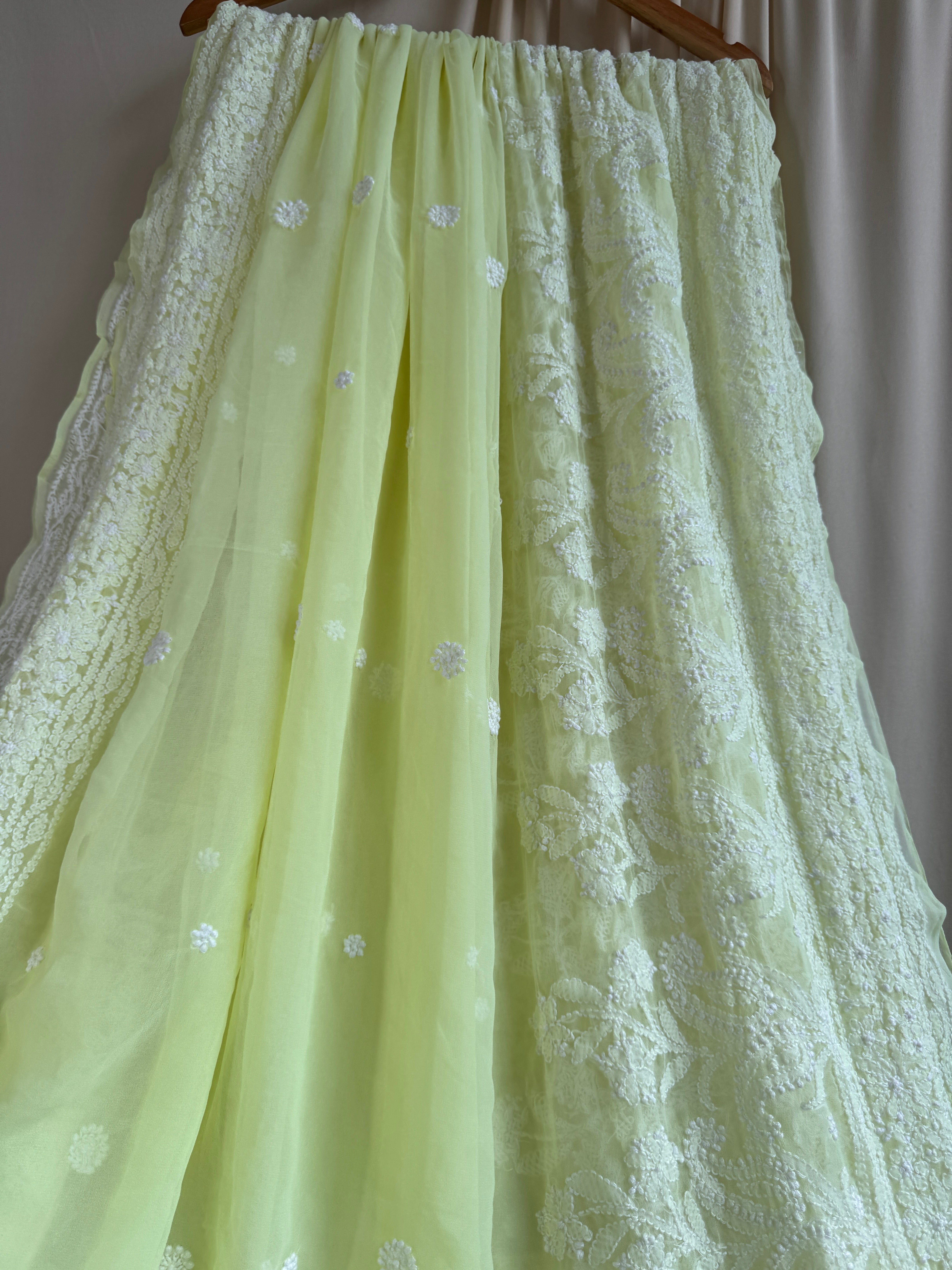 Georgette Chikankari saree in Lemon Yellow ARIAA CHIKANKARI