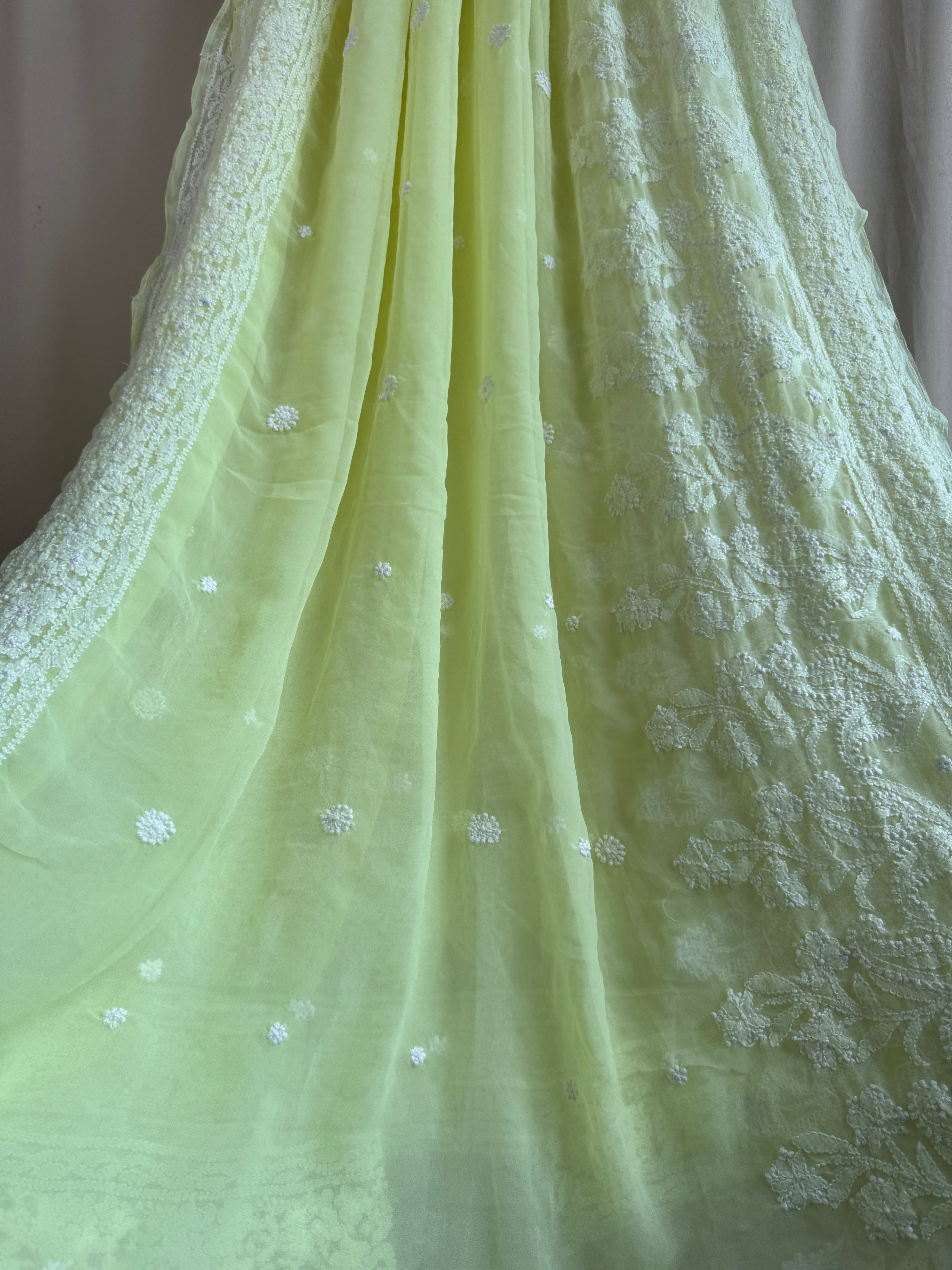 Georgette Chikankari saree in Lemon Yellow ARIAA CHIKANKARI