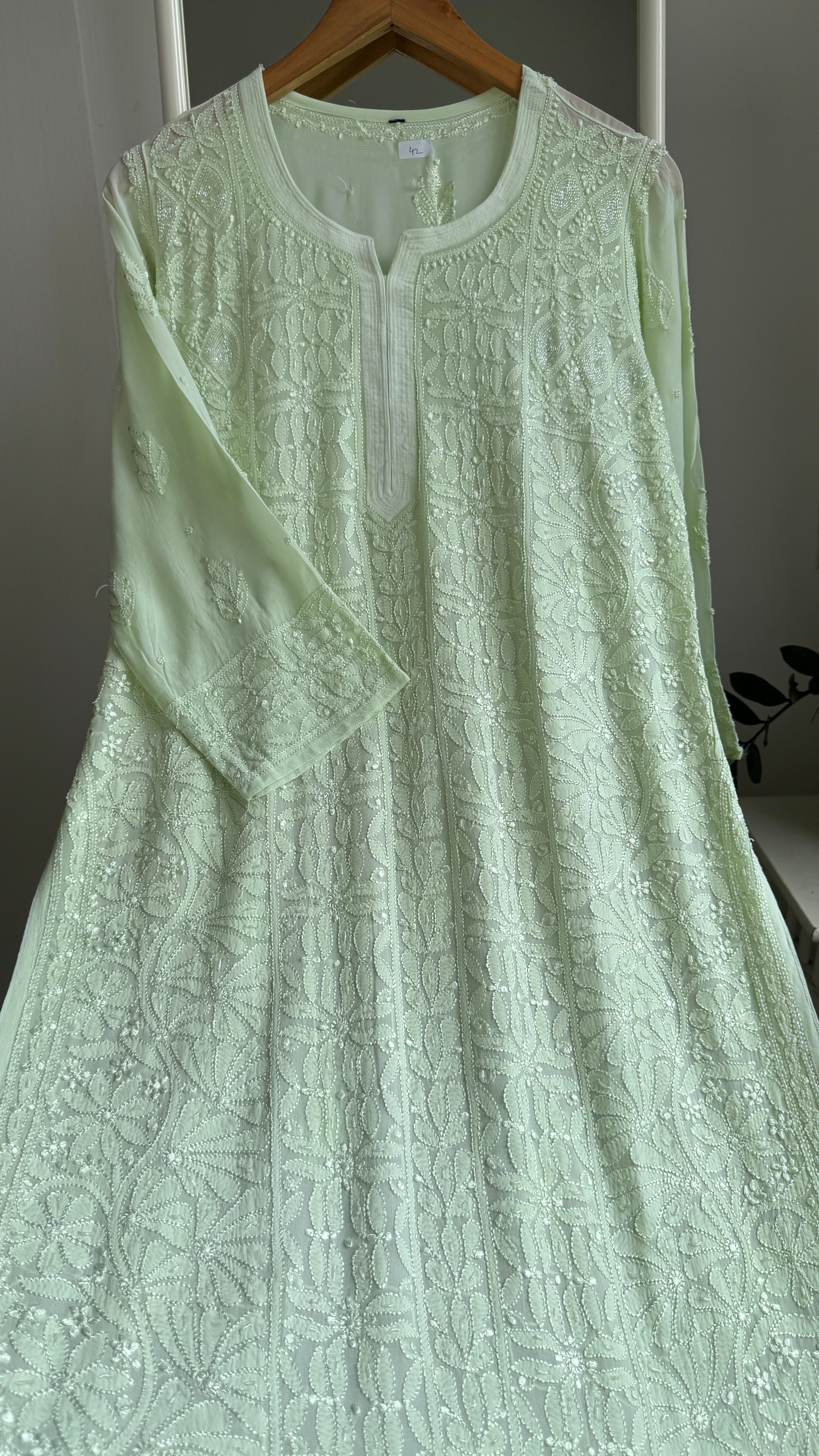 Viscose Kurti with Pearl Work - Light Green
