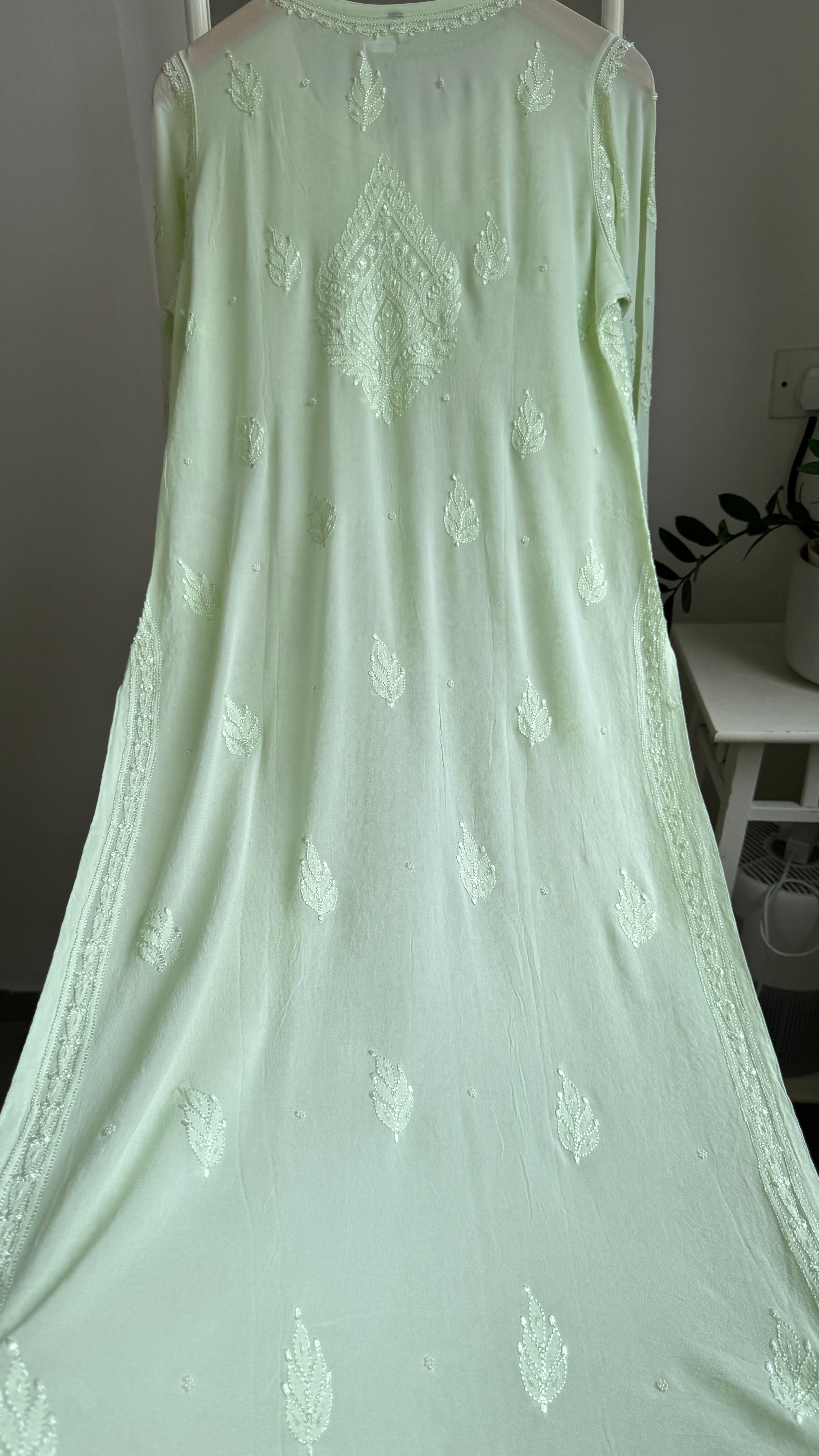 Viscose Kurti with Pearl Work - Light Green
