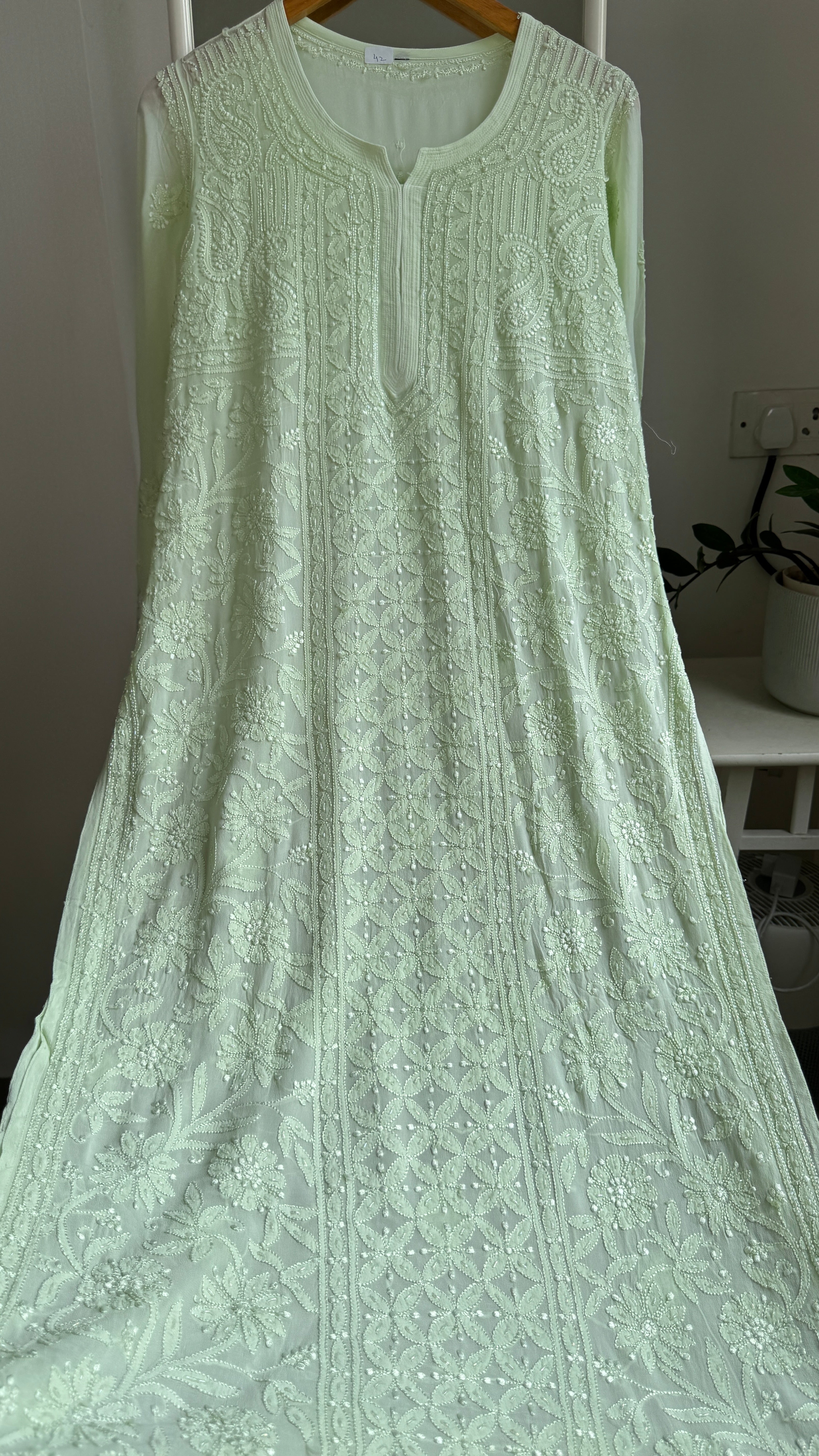 Viscose Kurti with Pearl Work - Light Green