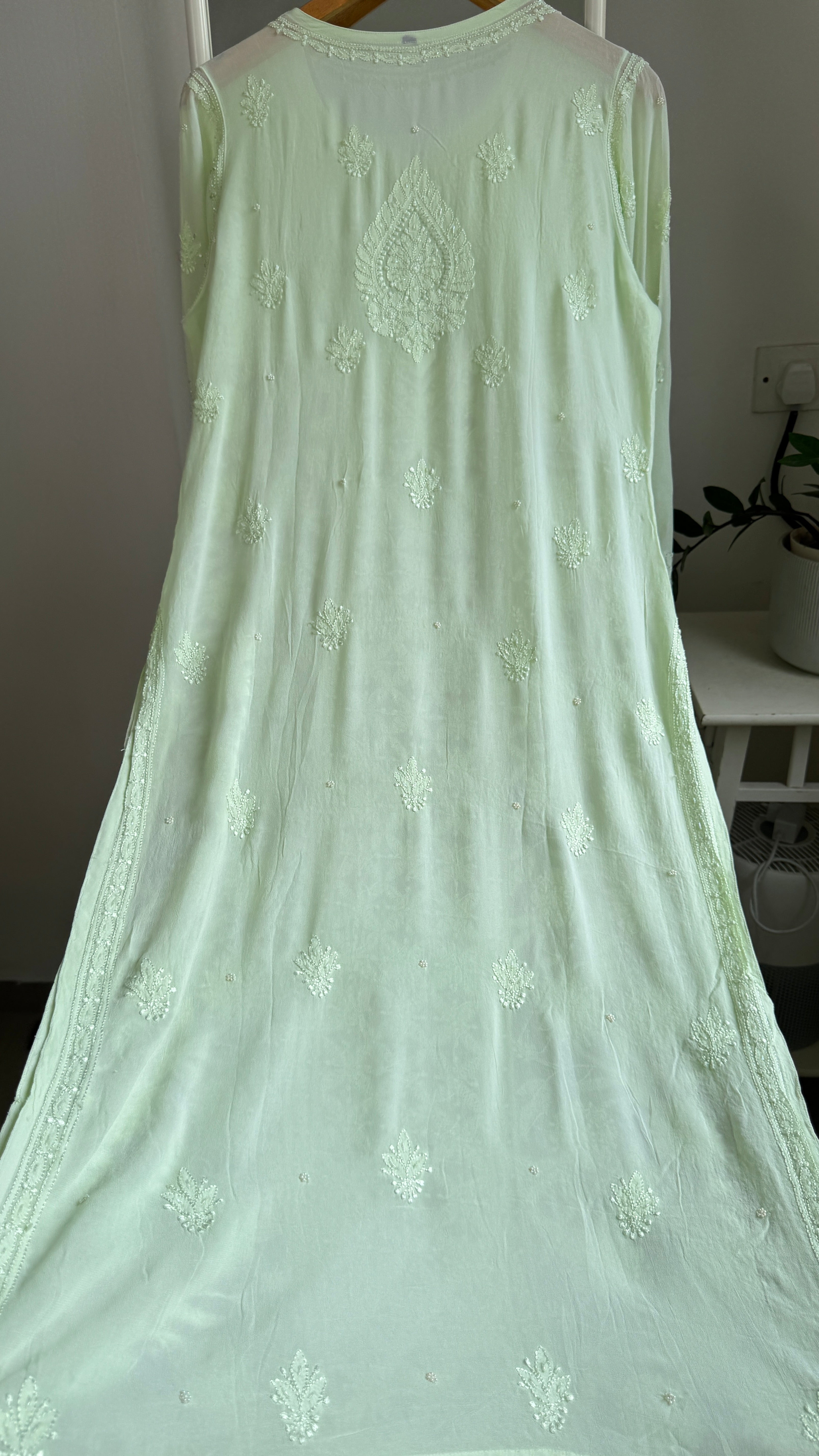Viscose Kurti with Pearl Work - Light Green