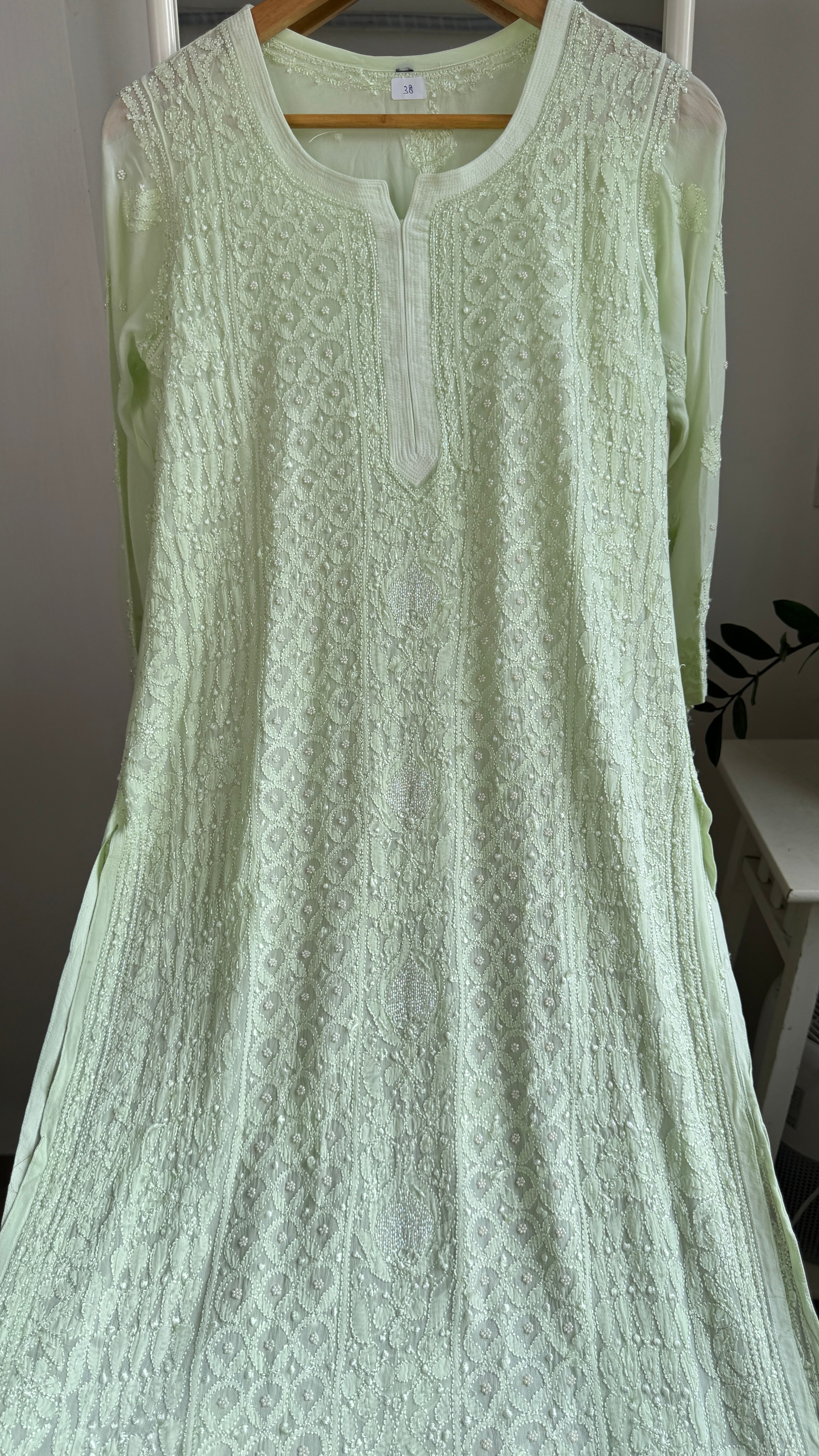 Viscose Kurti with Pearl Work - Light Green