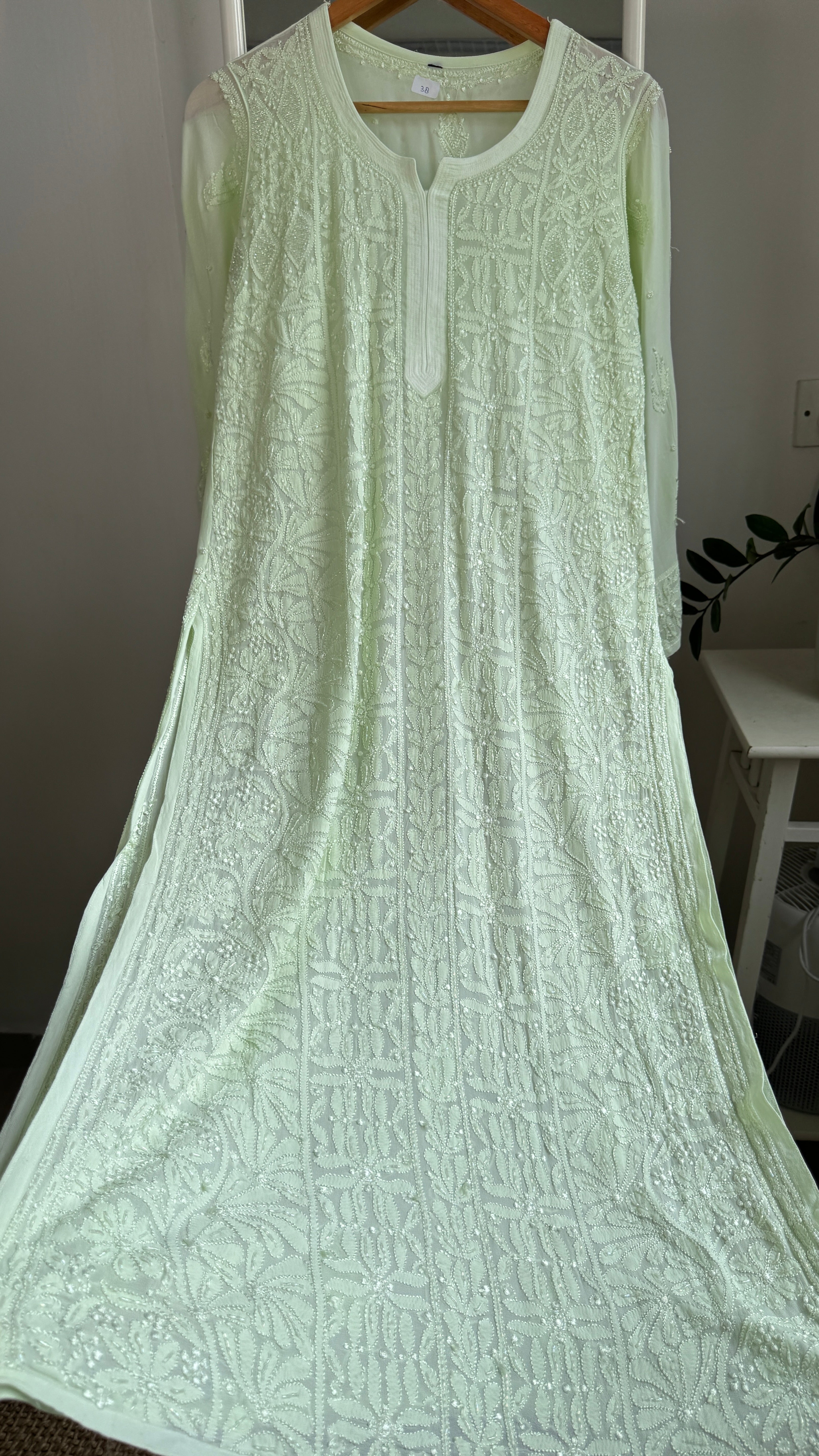 Viscose Kurti with Pearl Work - Light Green