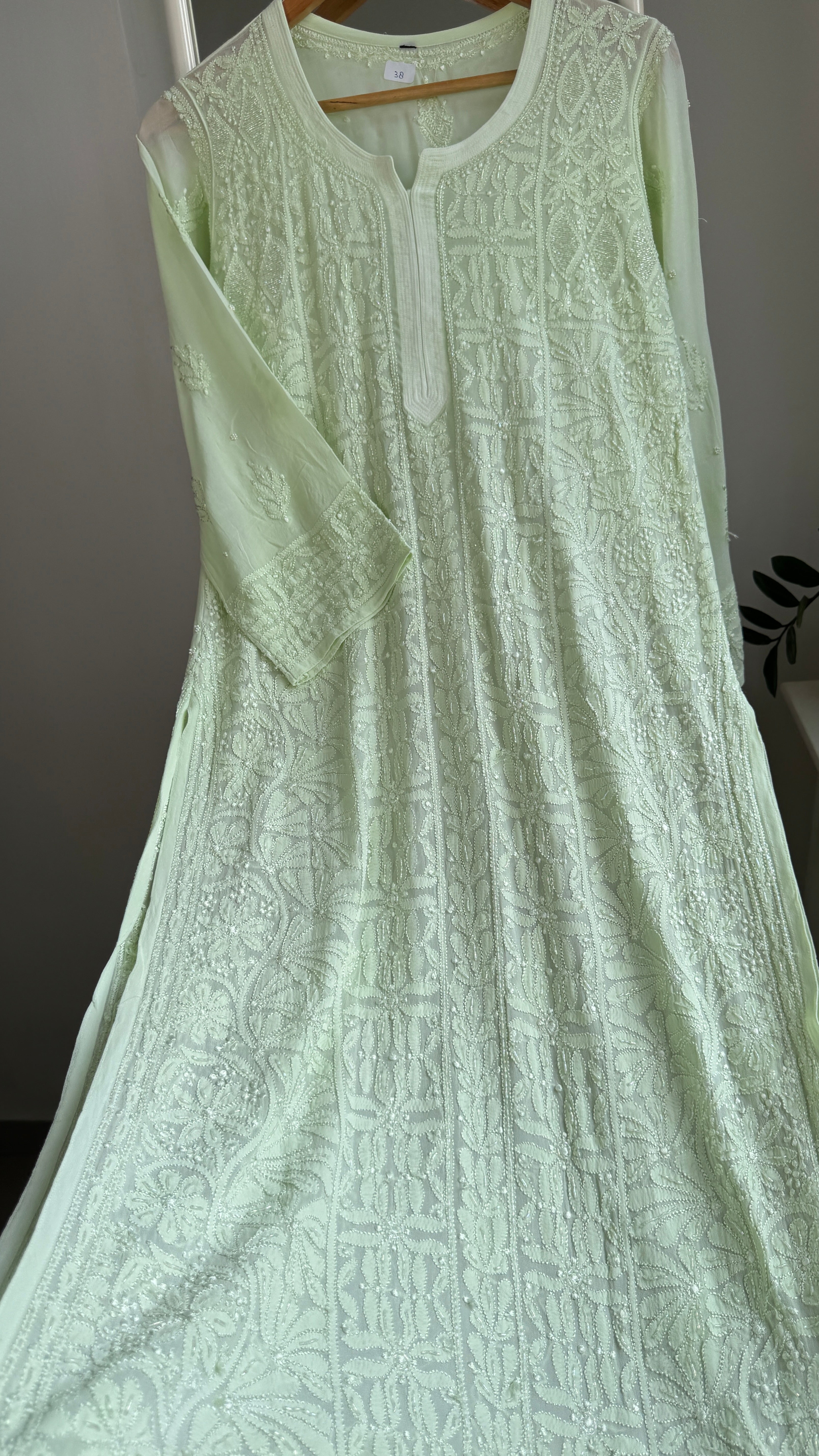 Viscose Kurti with Pearl Work - Light Green