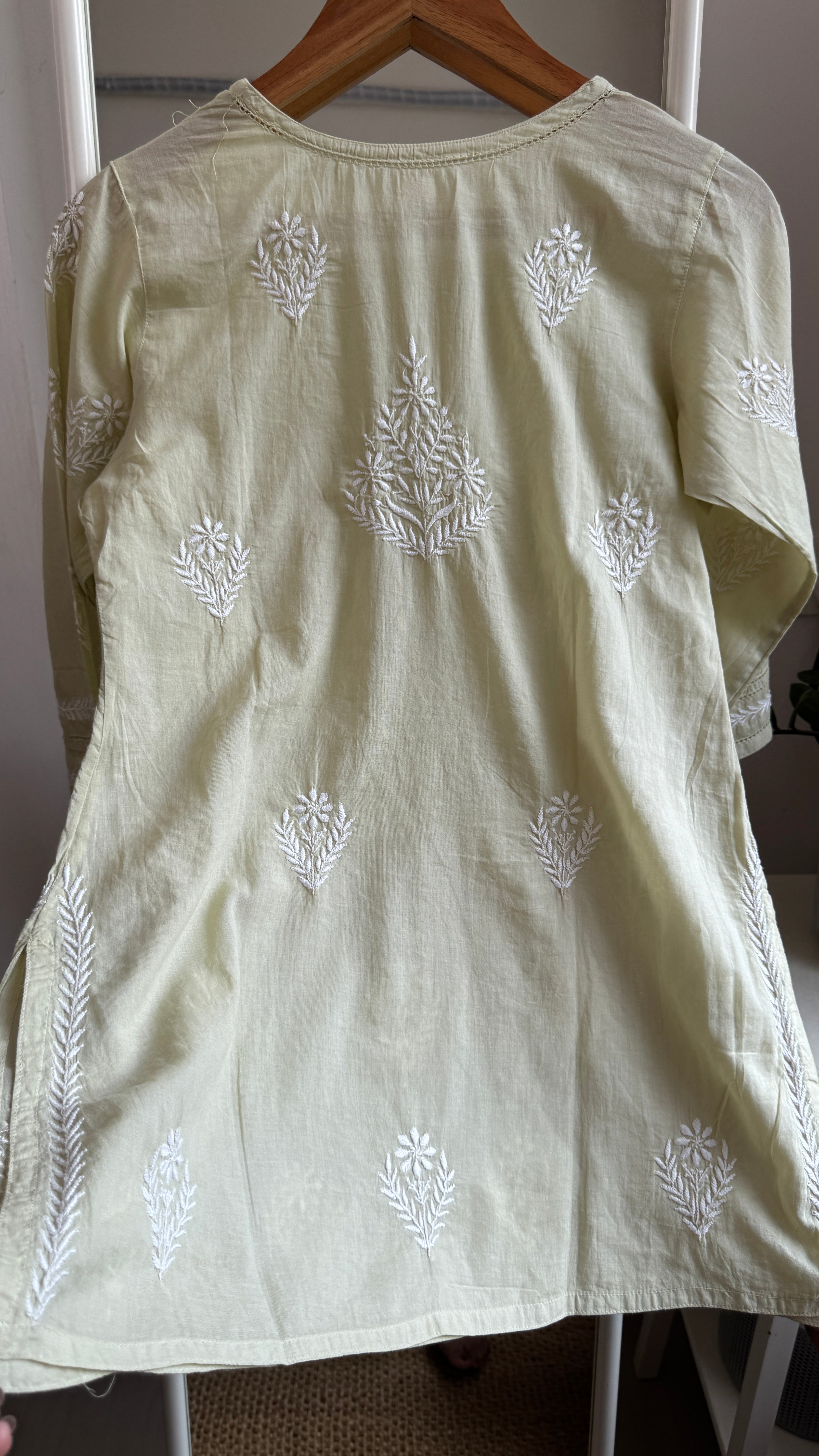 Mul Cotton Chikankari Full sleeves short Top - Sheen Green - ZOYA Collection