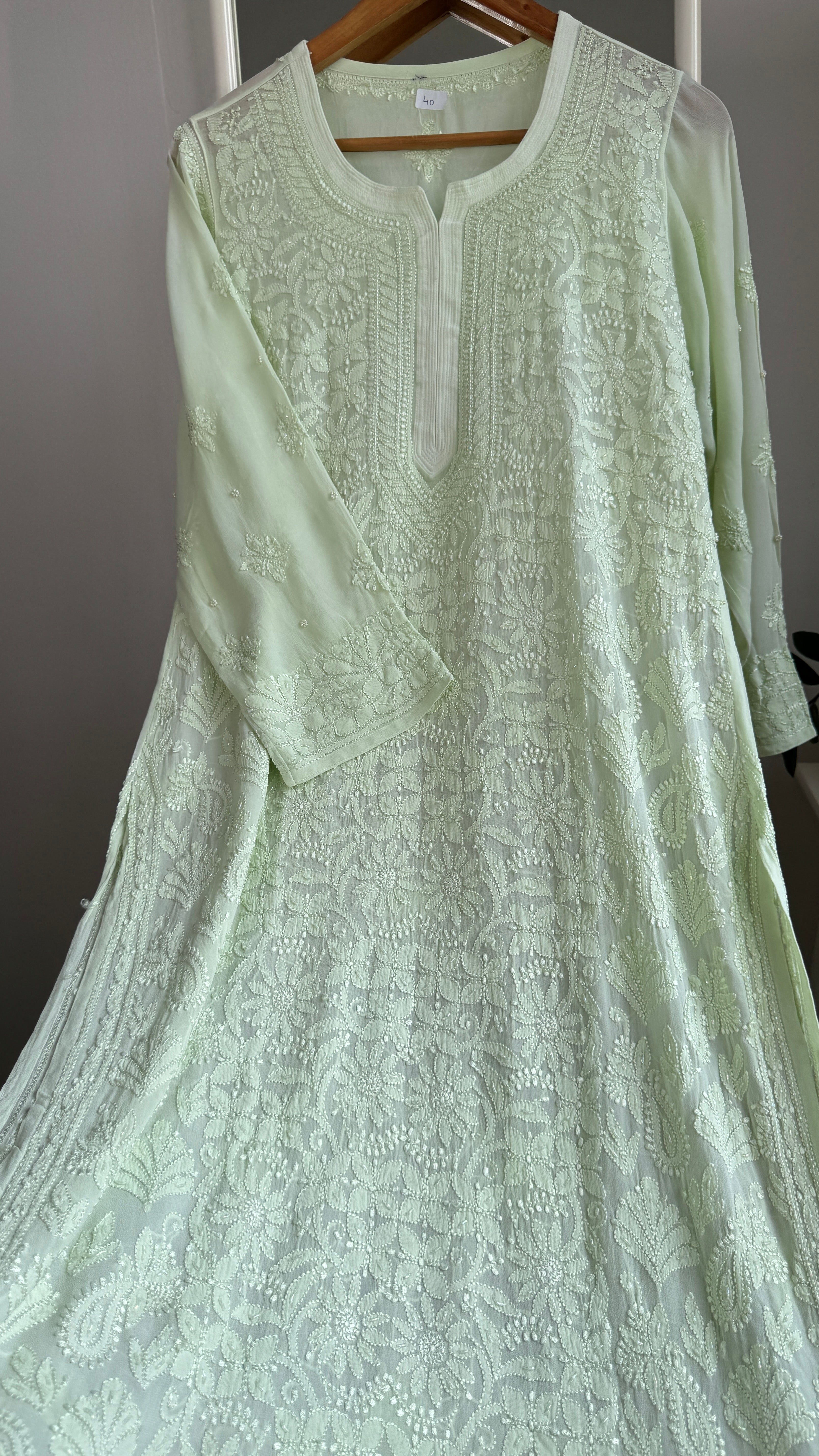 Viscose Kurti with Pearl Work - Light Green