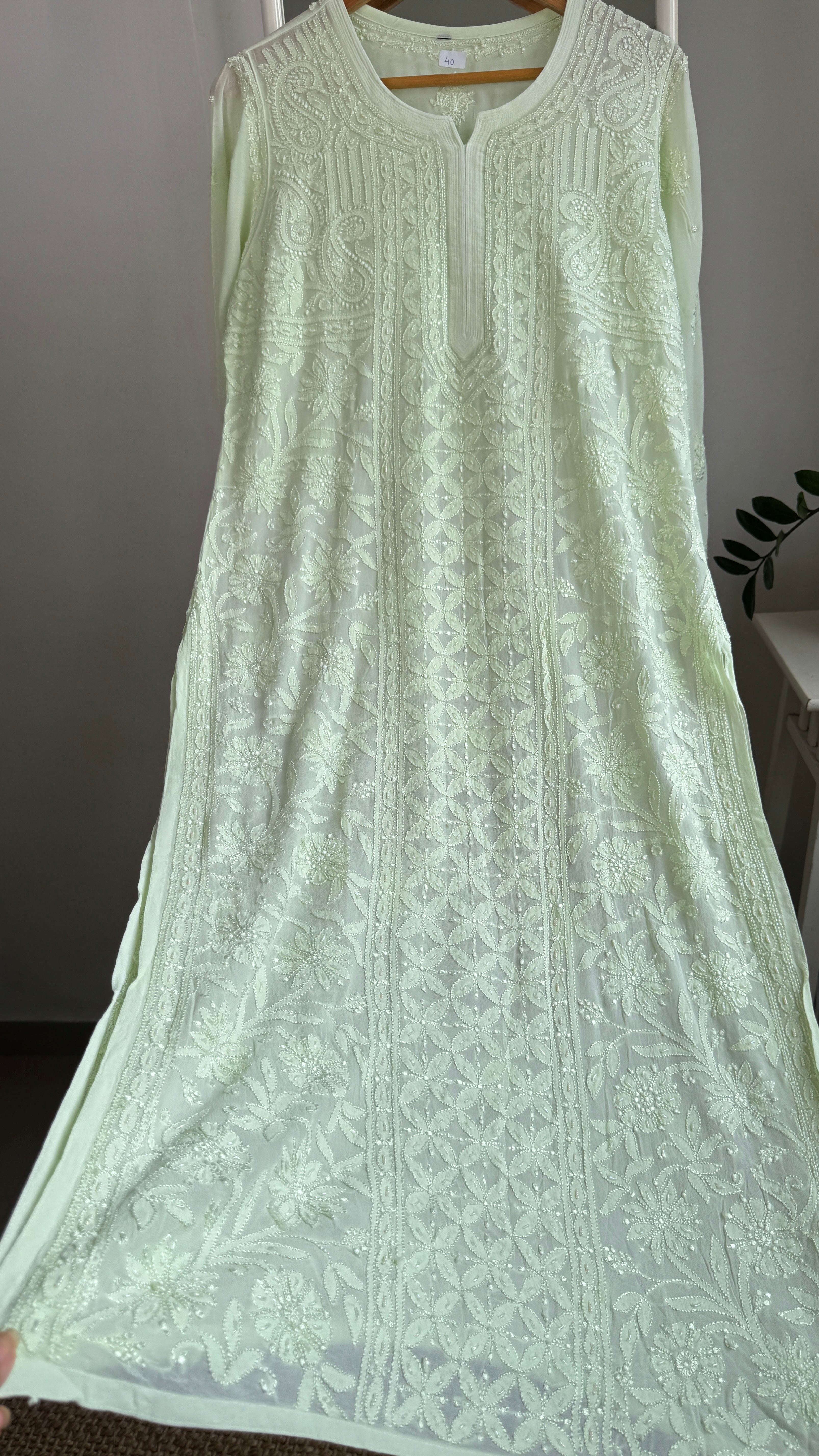 Viscose Kurti with Pearl Work - Light Green