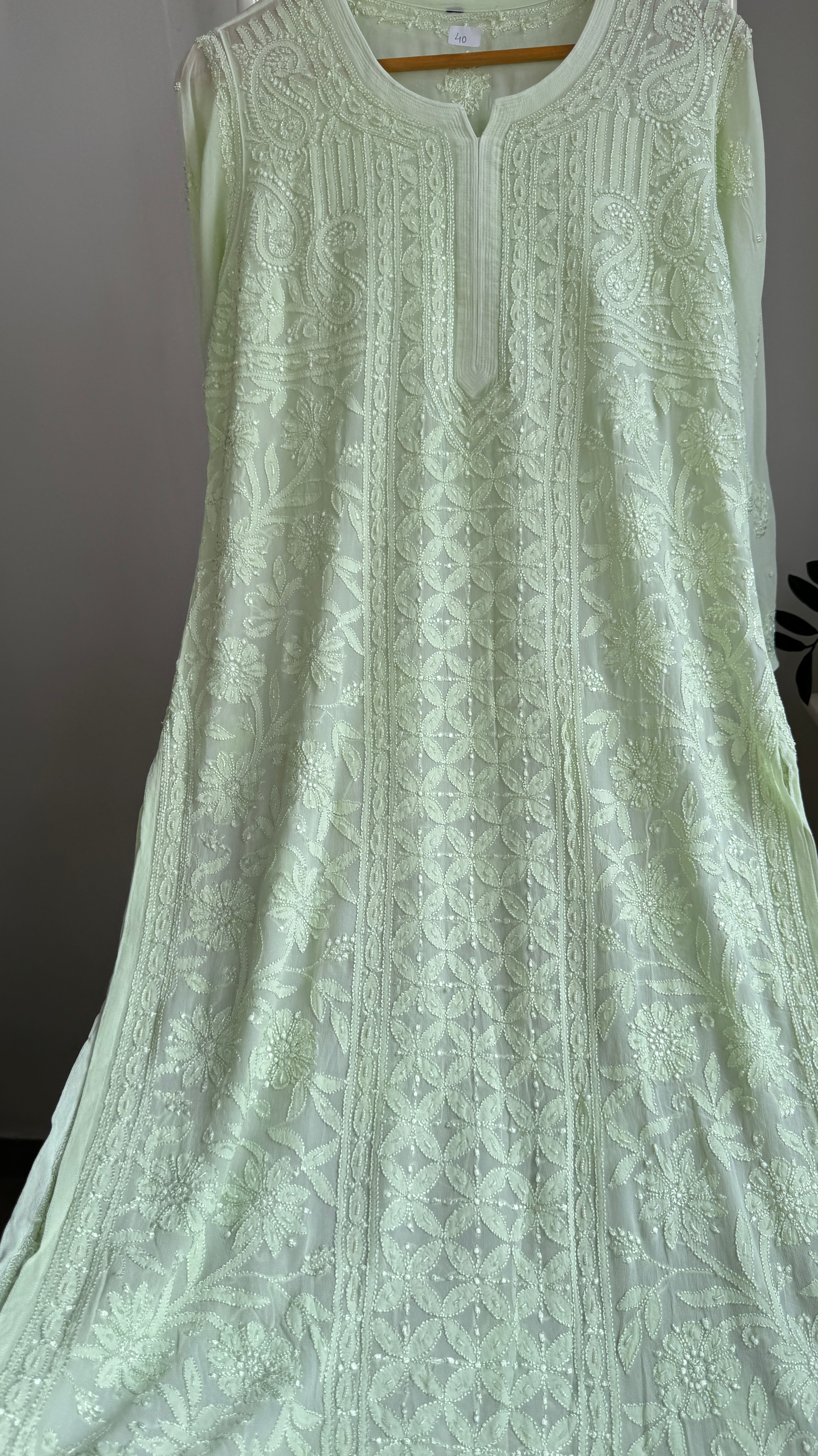 Viscose Kurti with Pearl Work - Light Green