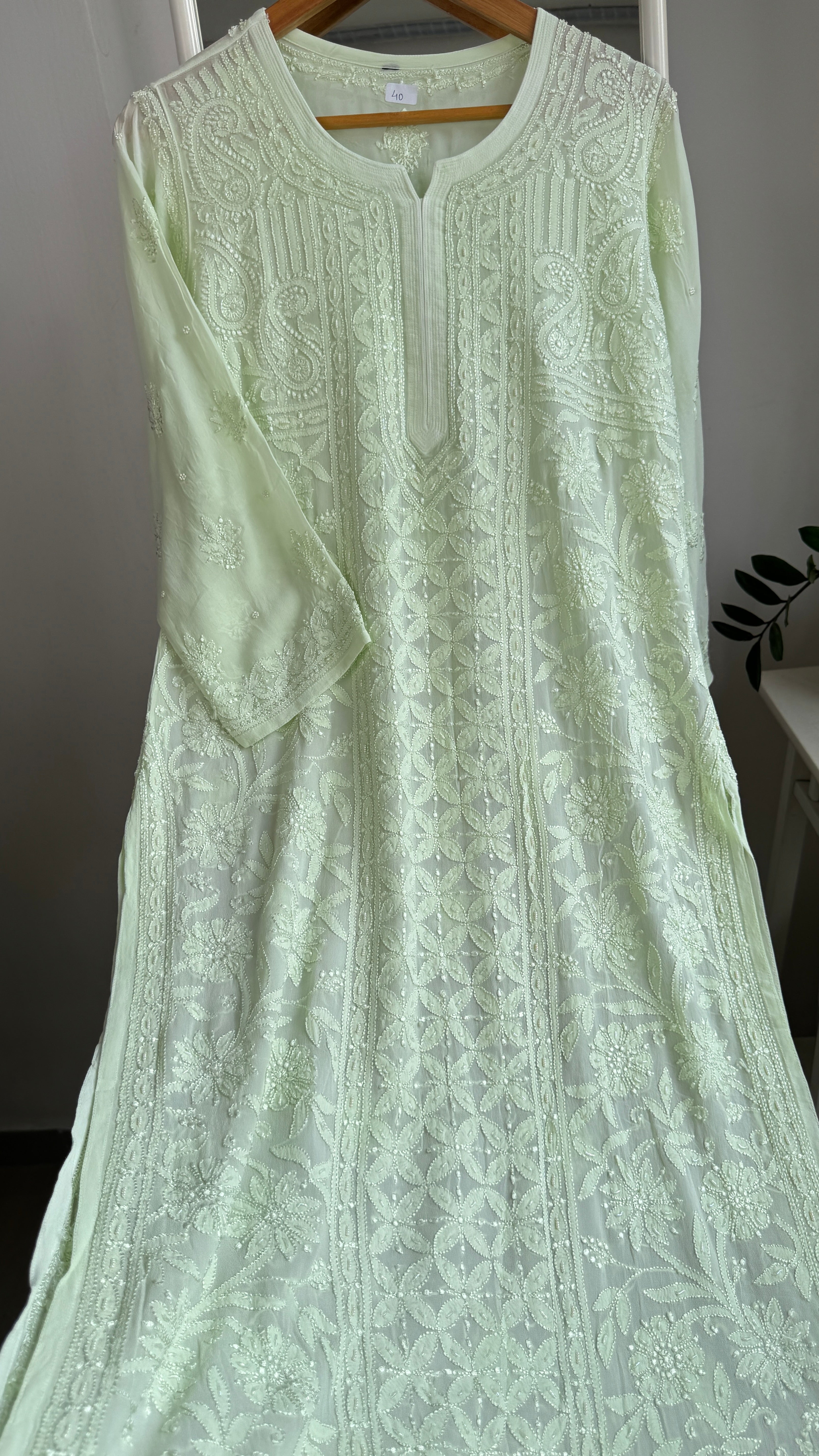 Viscose Kurti with Pearl Work - Light Green