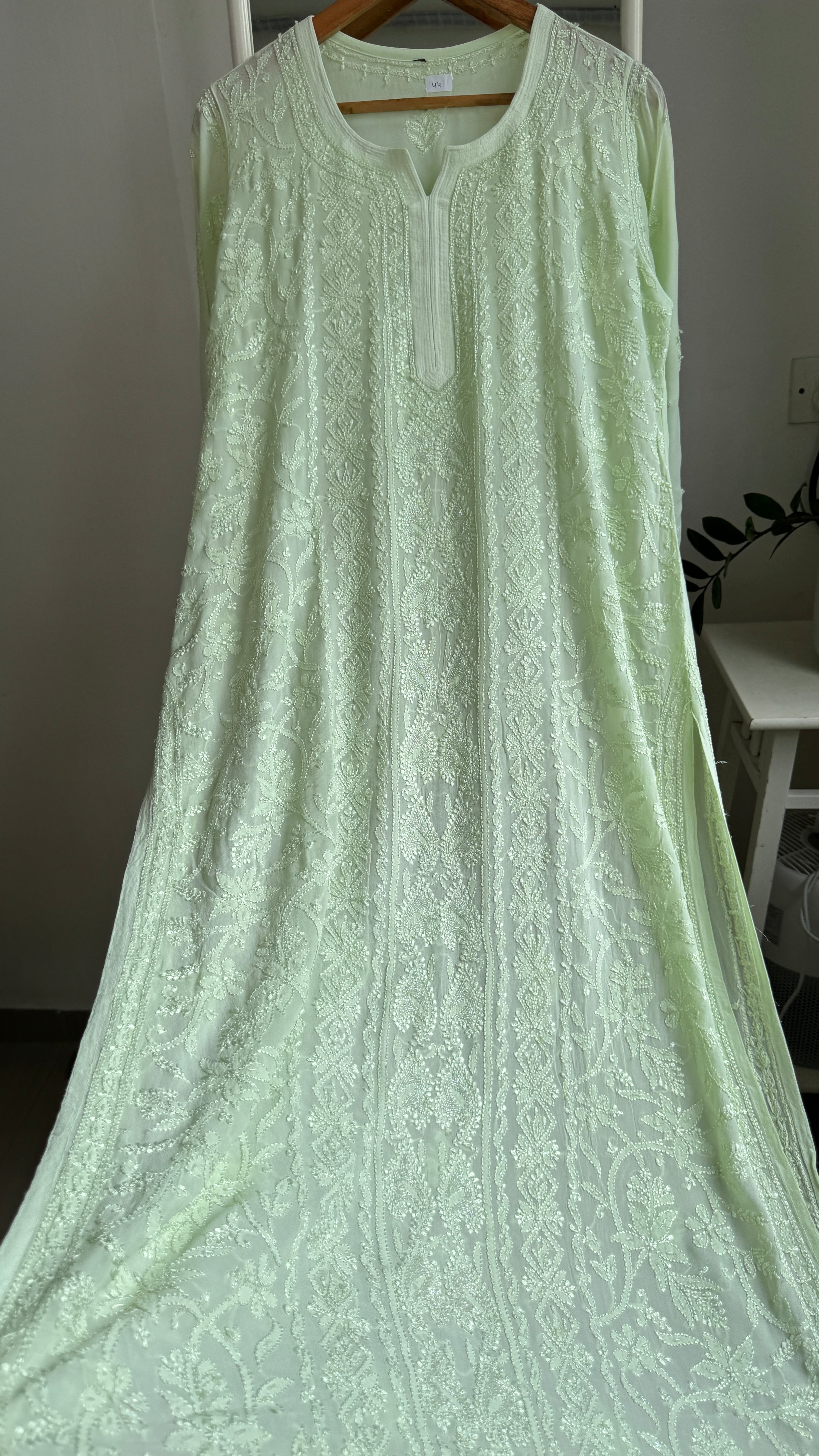 Viscose Kurti with Pearl Work - Light Green