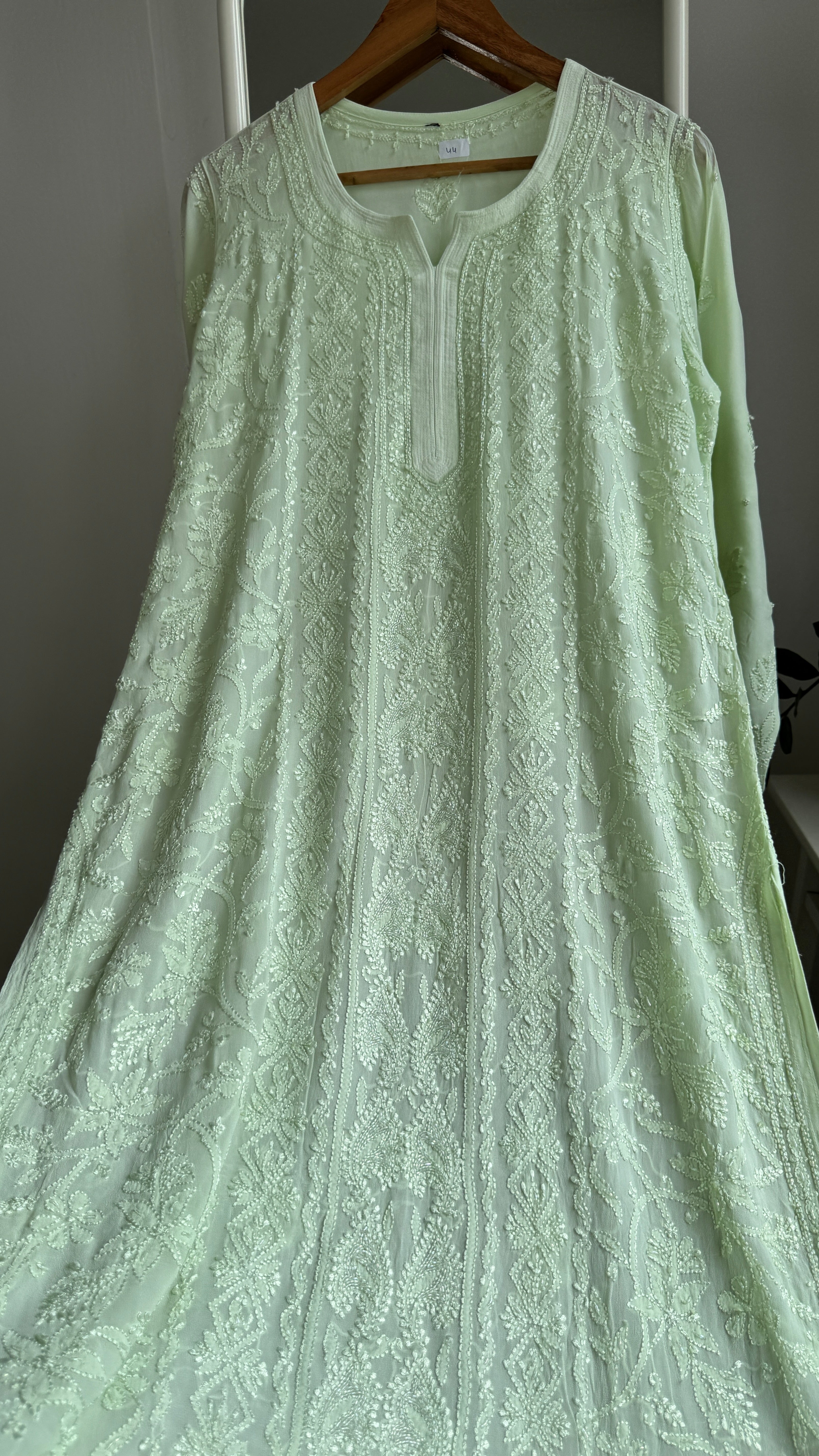 Viscose Kurti with Pearl Work - Light Green