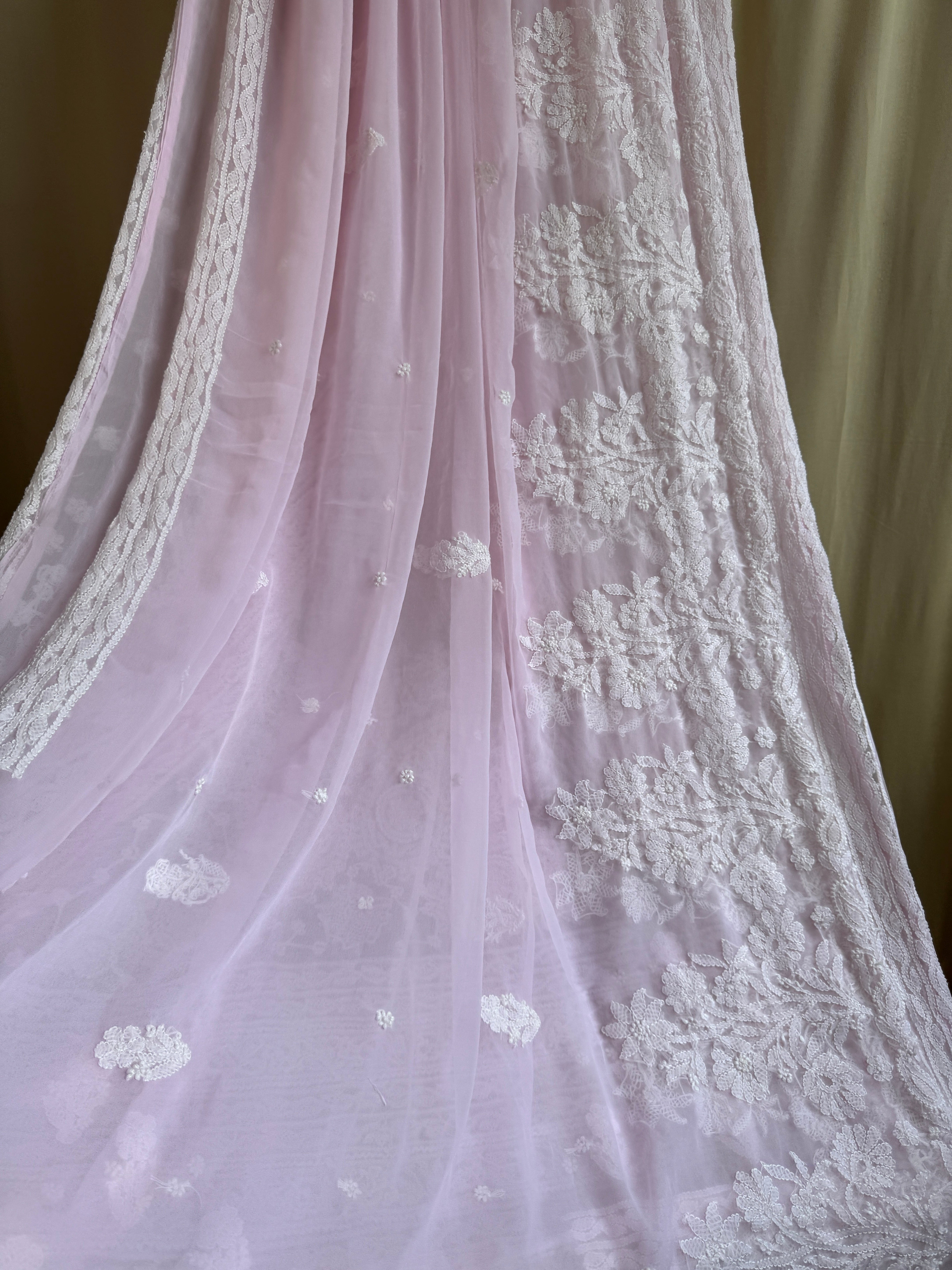 Georgette Chikankari saree in Pink ARIAA CHIKANKARI