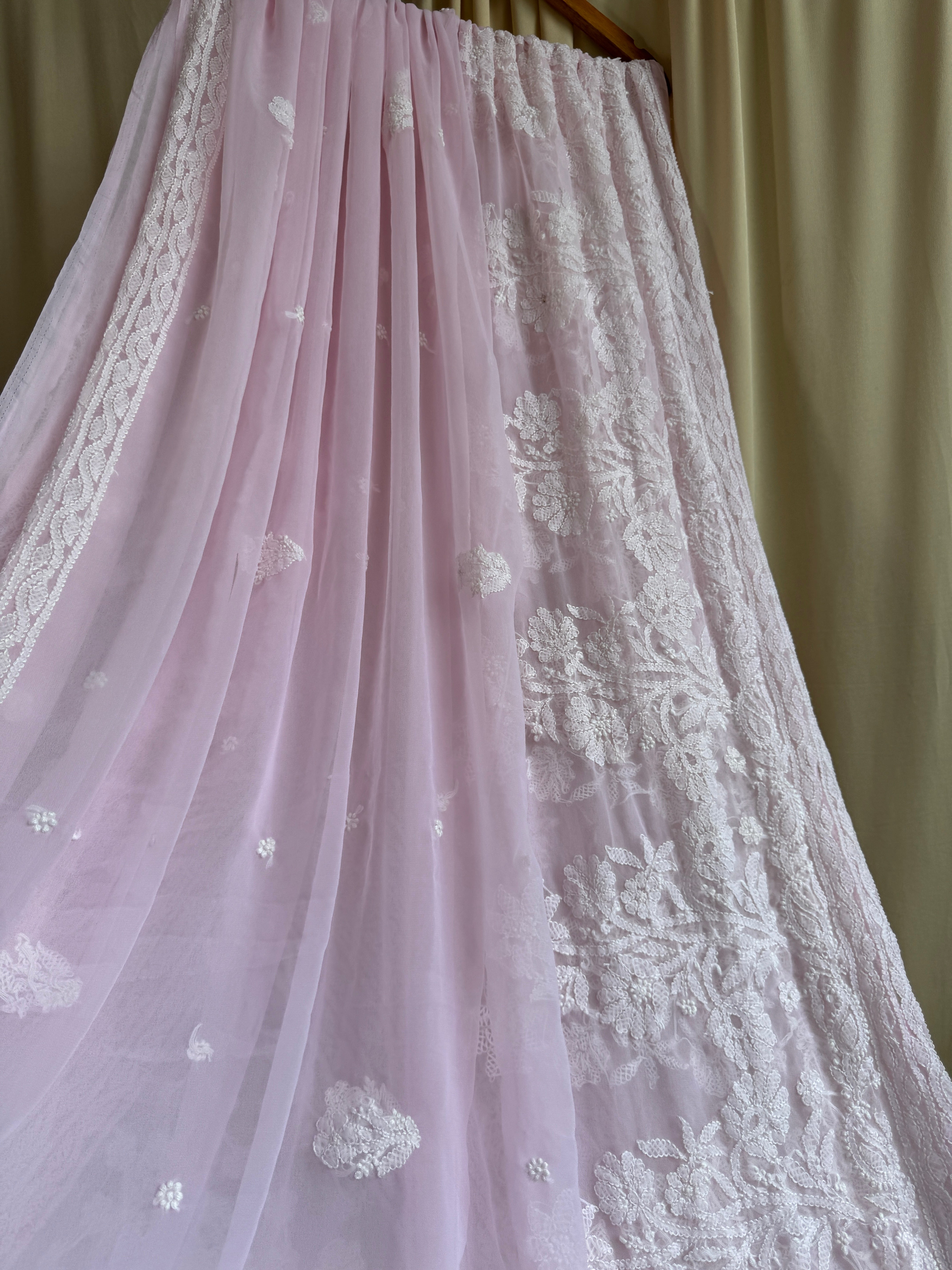 Georgette Chikankari saree in Pink ARIAA CHIKANKARI