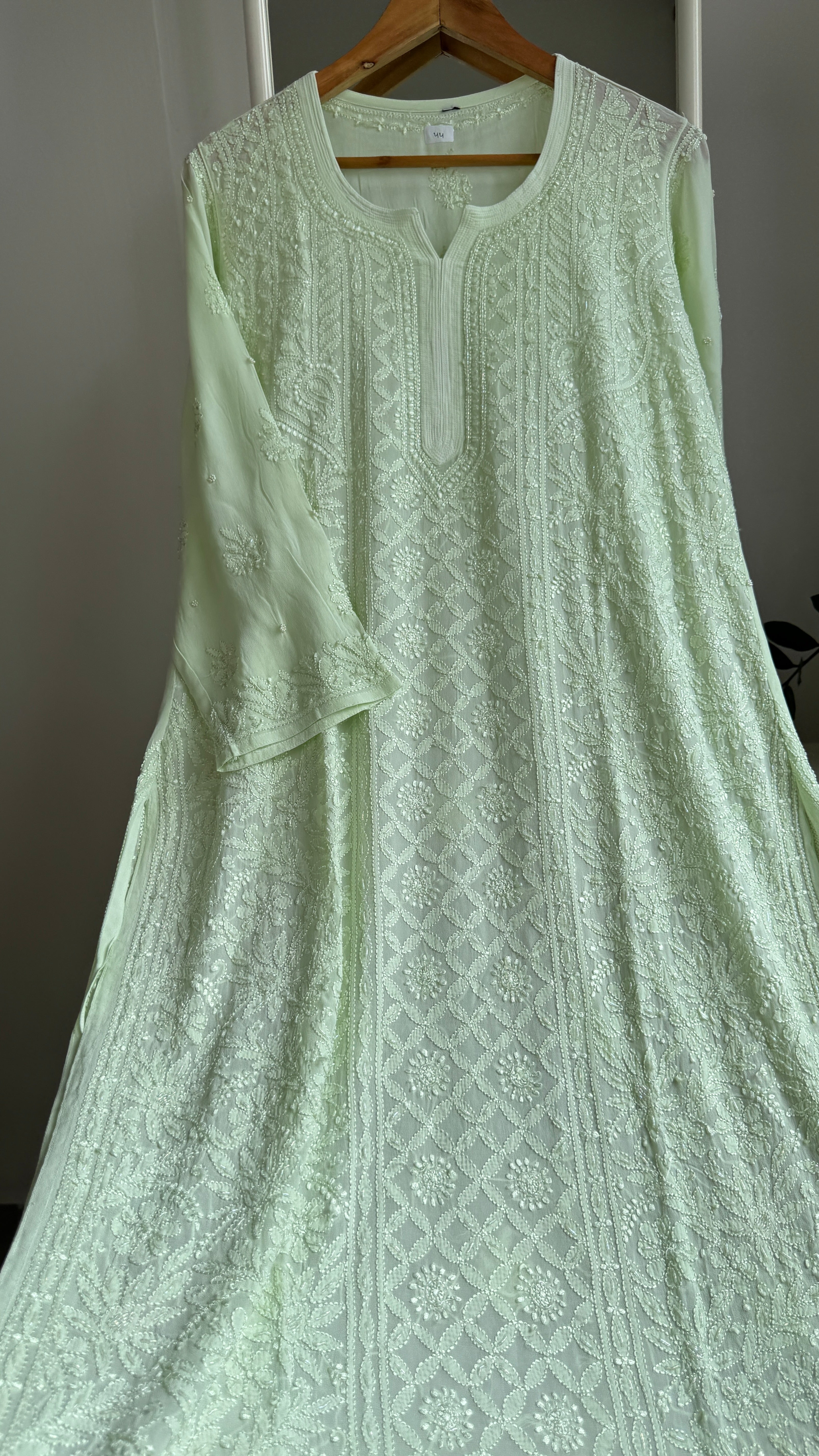 Viscose Kurti with Pearl Work - Light Green