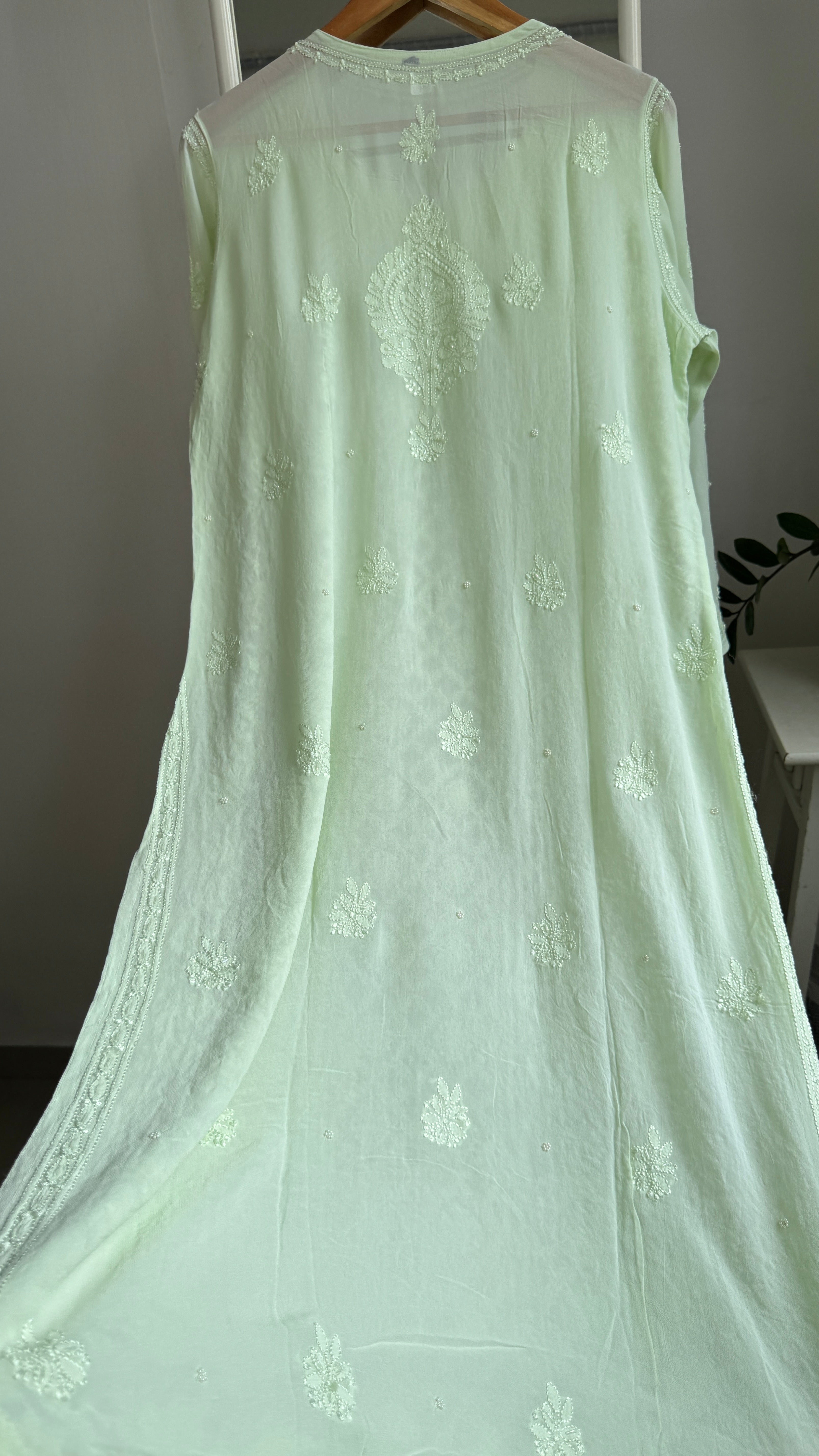 Viscose Kurti with Pearl Work - Light Green
