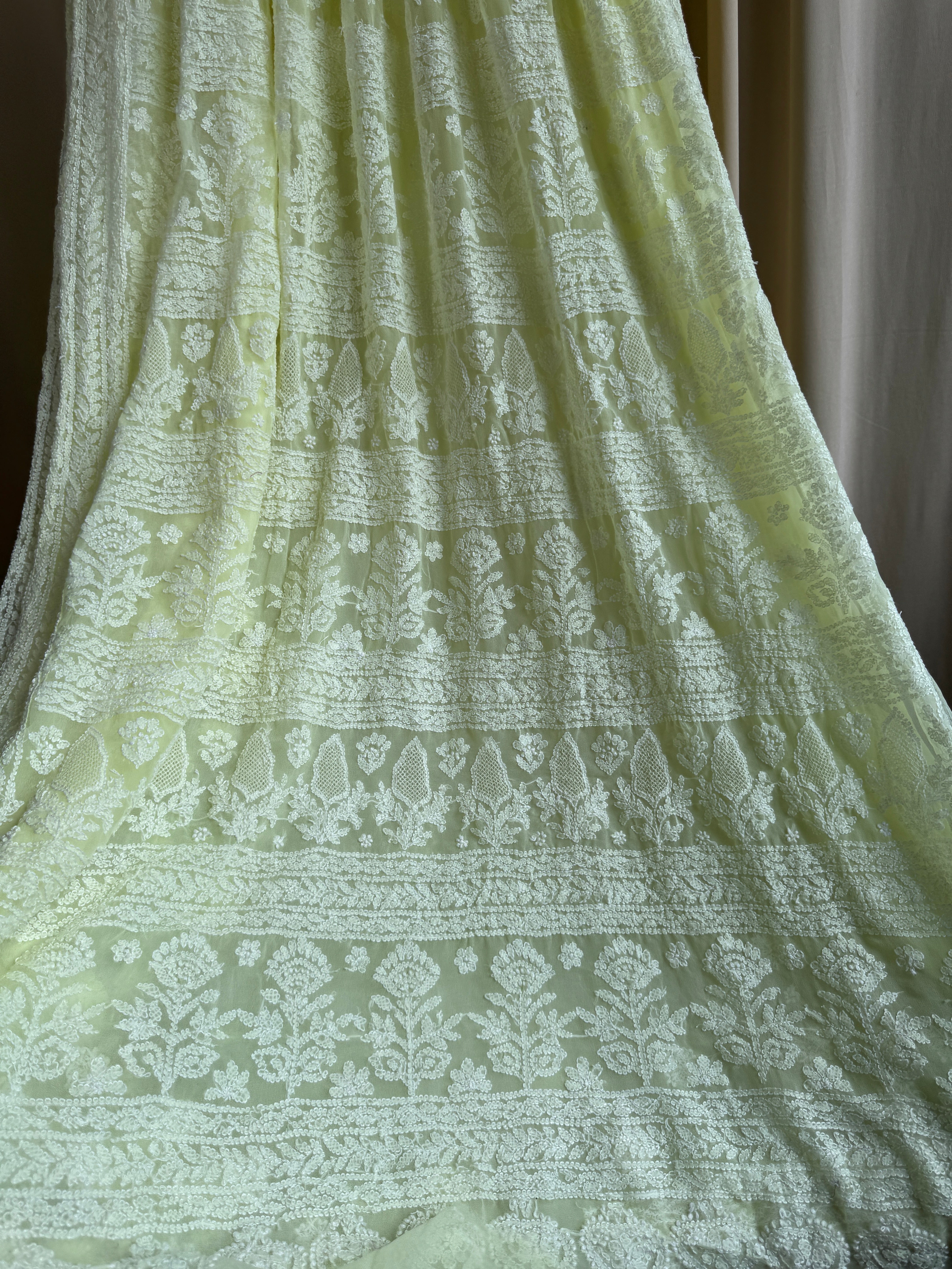Georgette Chikankari saree in Lemon Yellow ARIAA CHIKANKARI