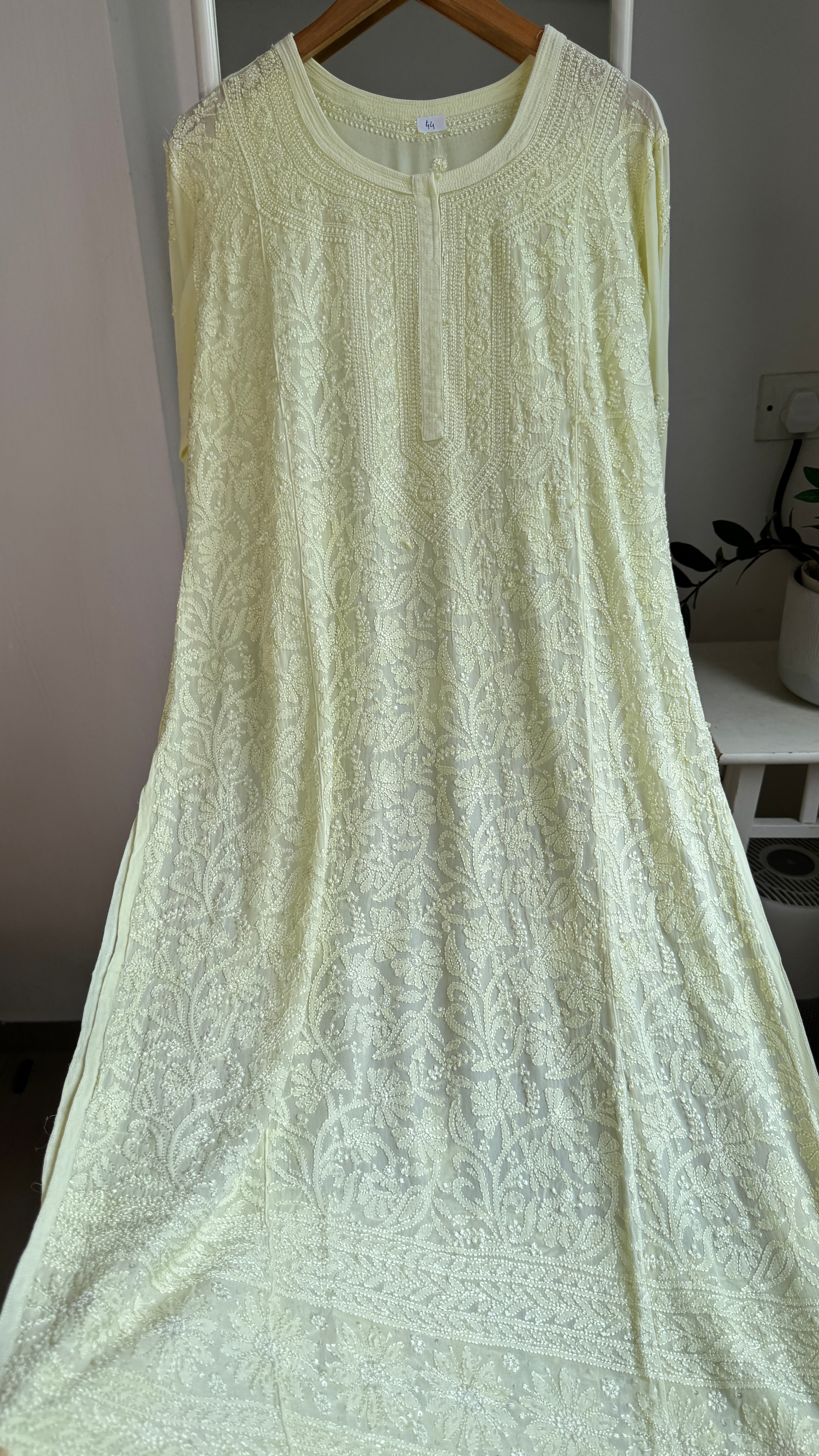 Viscose Kurti with Pearl Work - Lemon Yellow