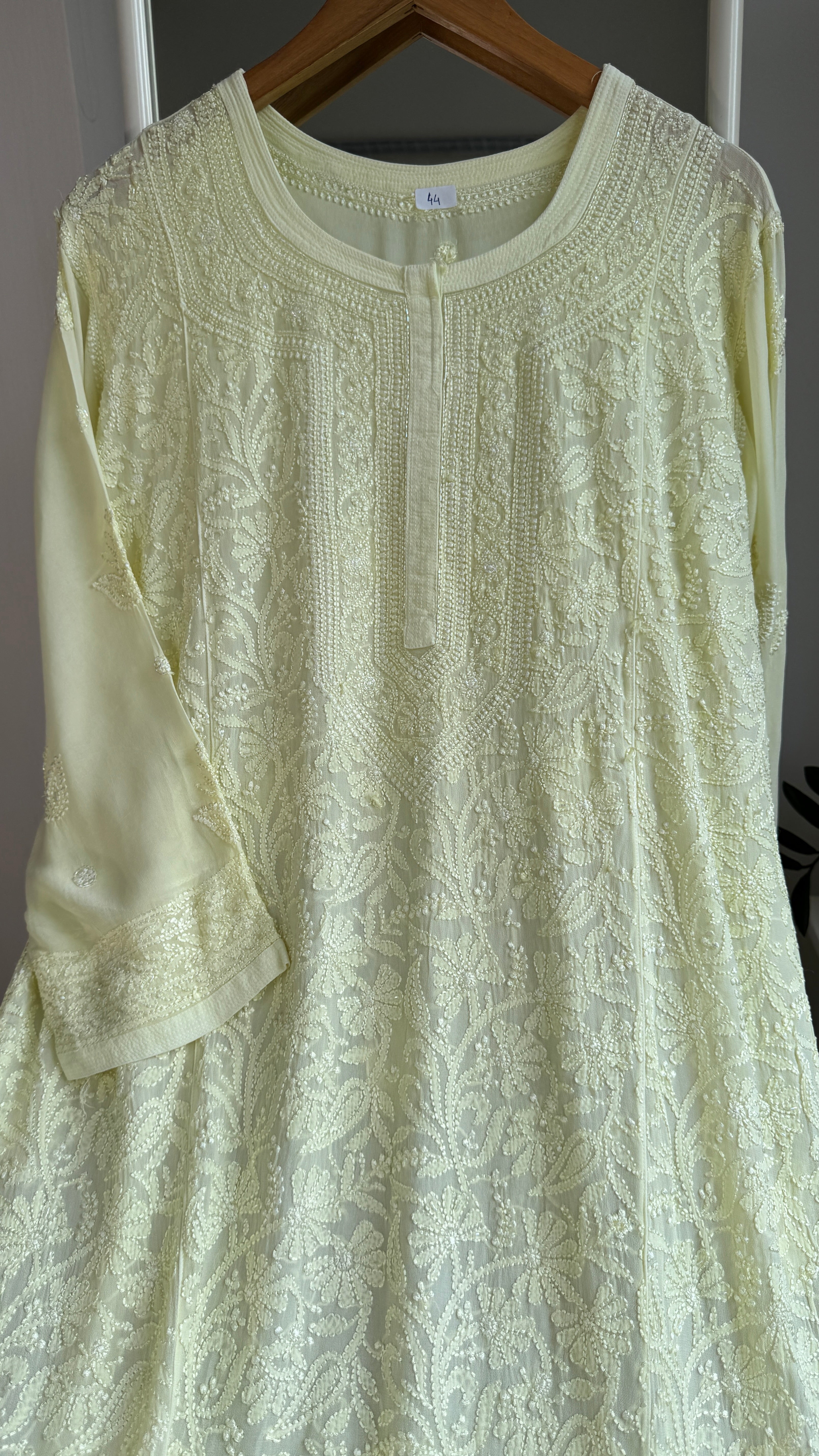 Viscose Kurti with Pearl Work - Lemon Yellow