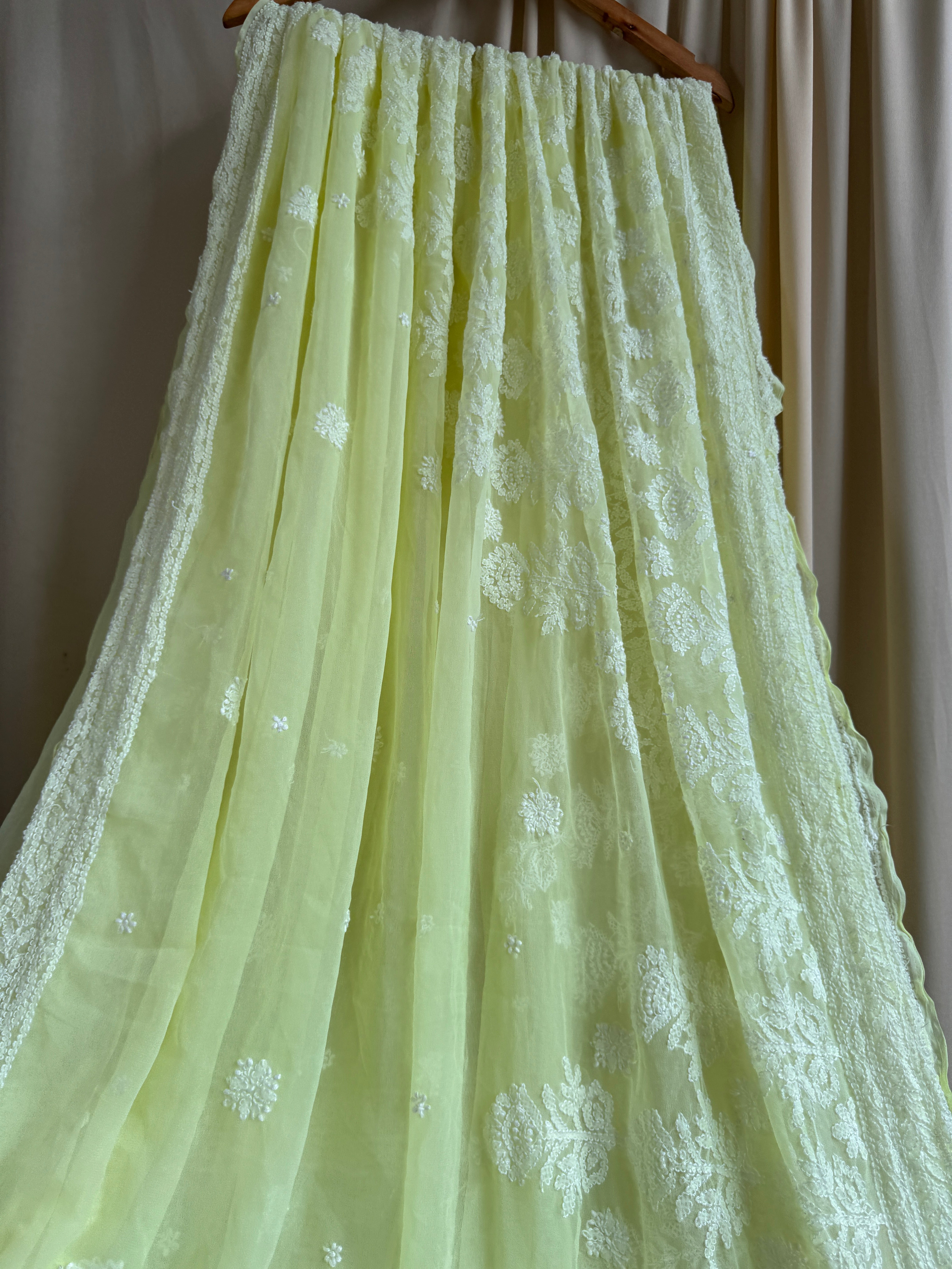 Georgette Chikankari saree in Lemon Yellow ARIAA CHIKANKARI