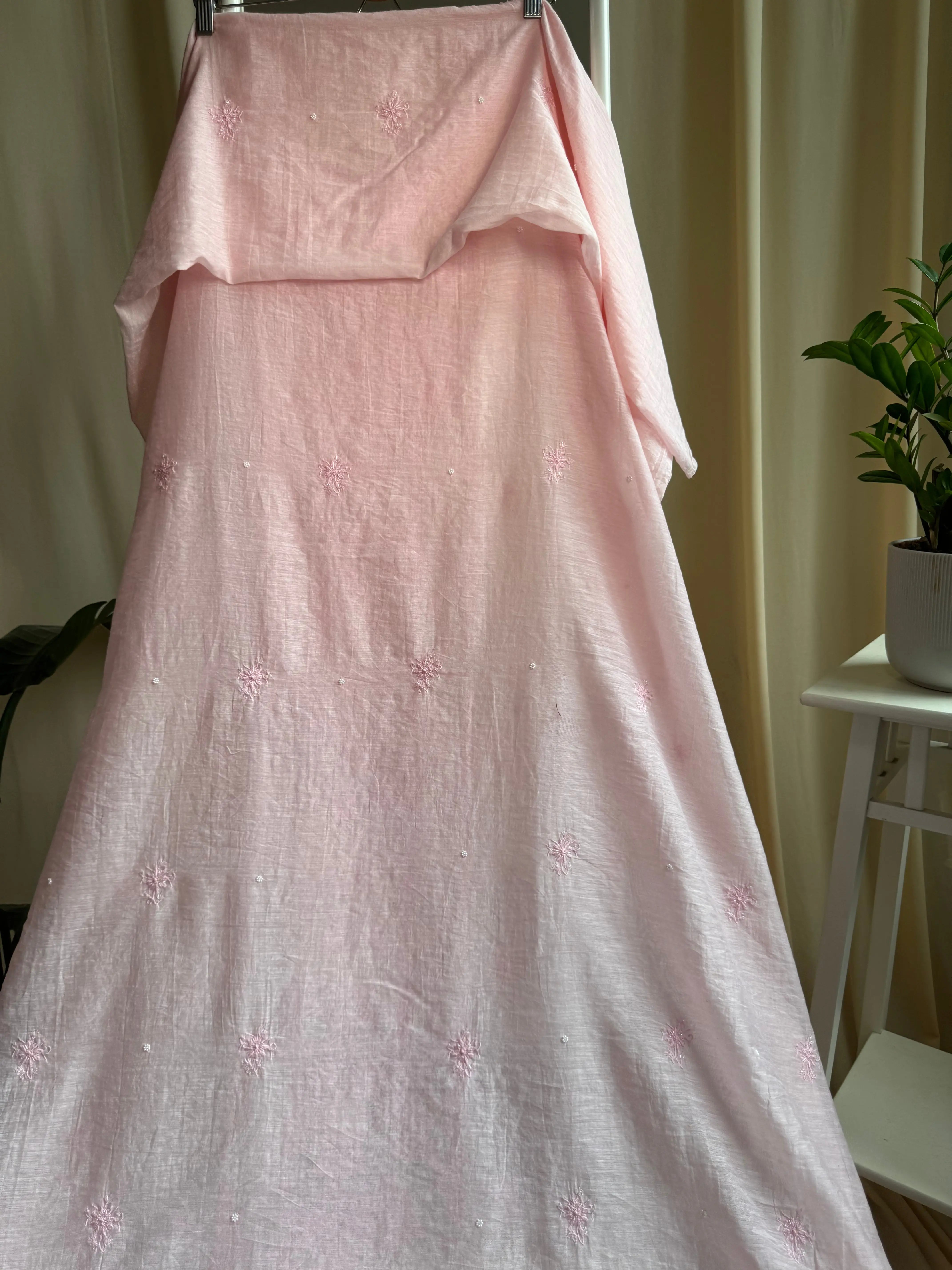 Mul Chanderi Semi stitched Straight - Baby Pink ARIAA CHIKANKARI
