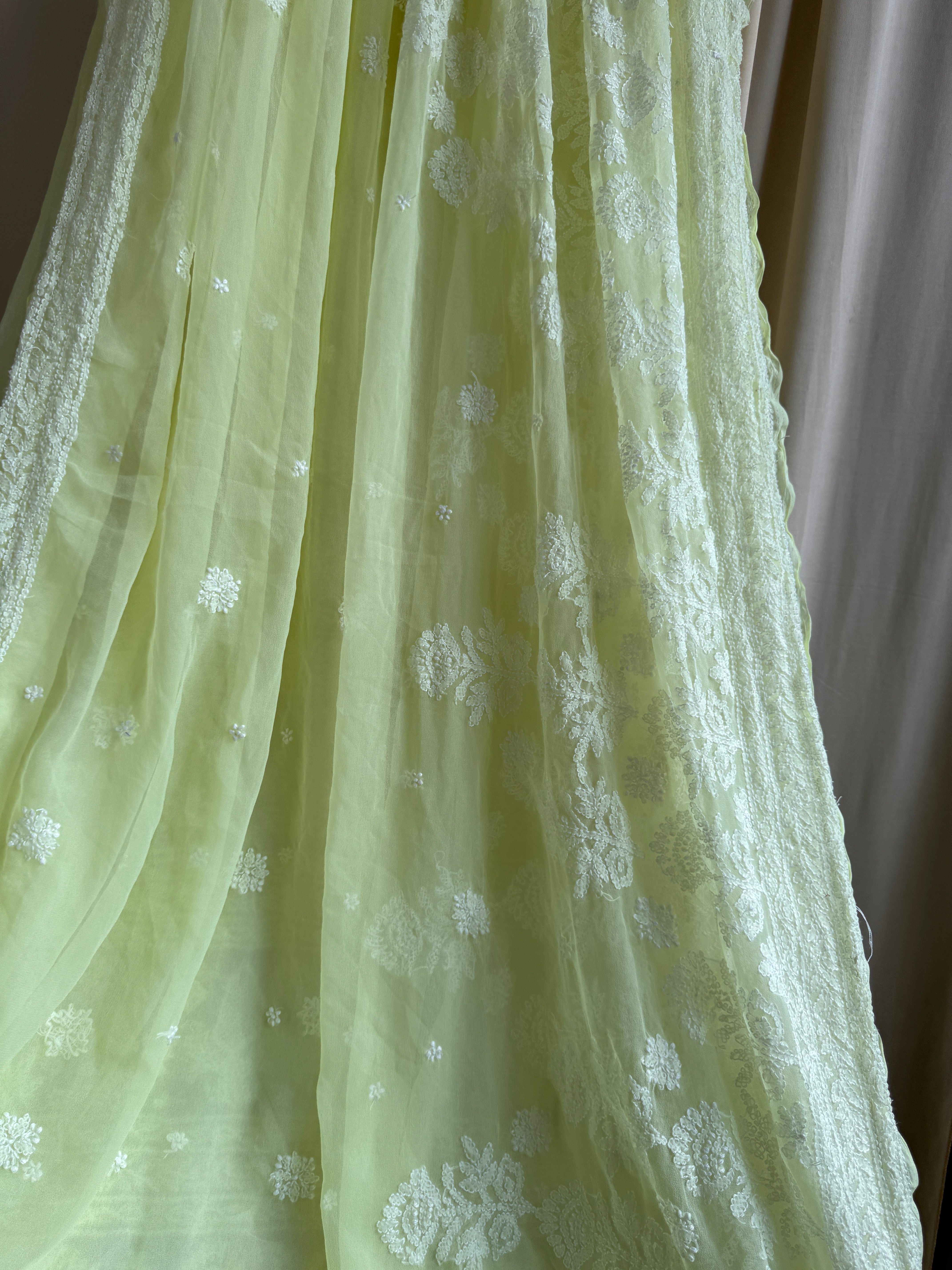 Georgette Chikankari saree in Lemon Yellow ARIAA CHIKANKARI