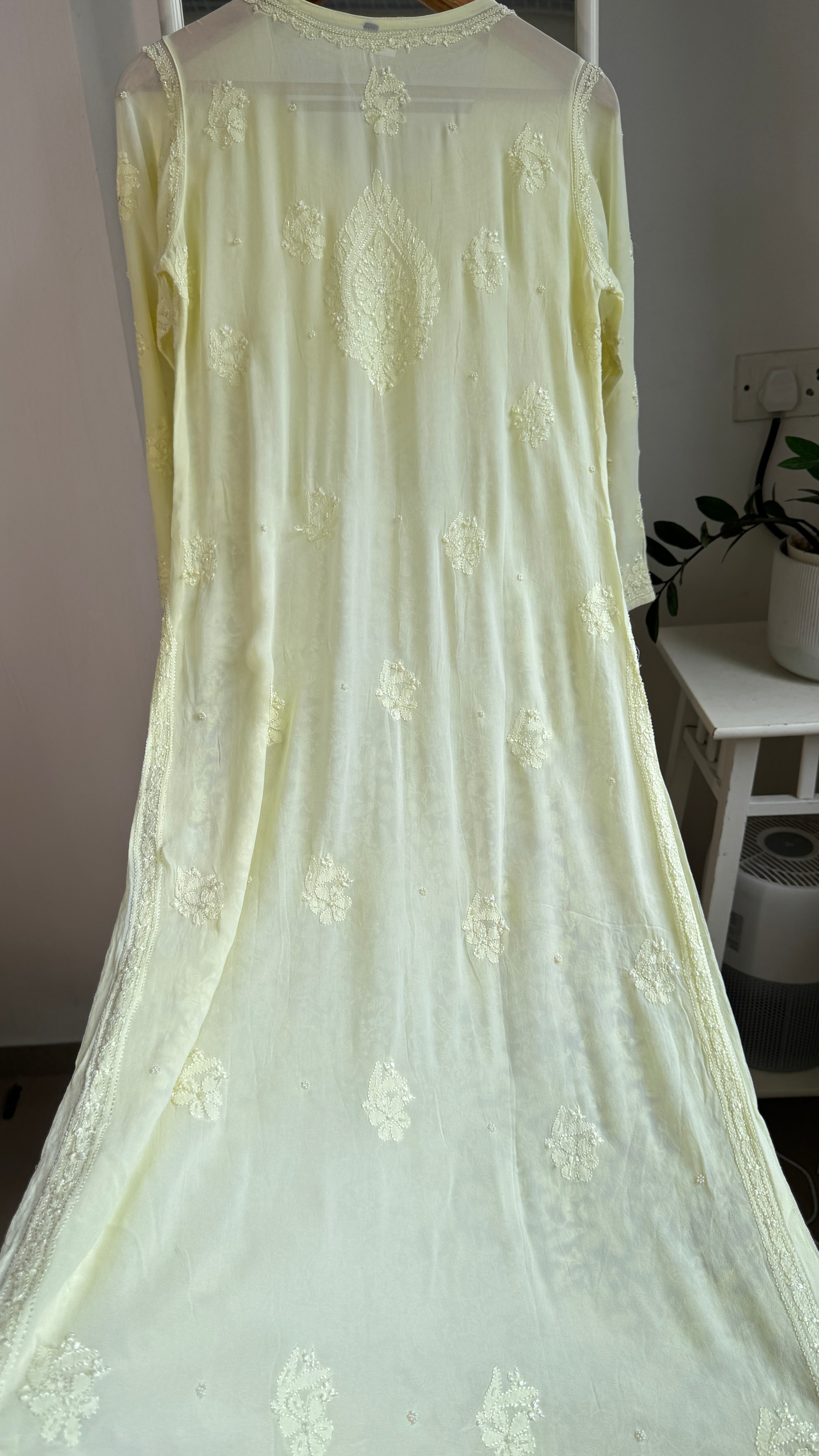 Viscose Kurti with Pearl Work - Lemon Yellow