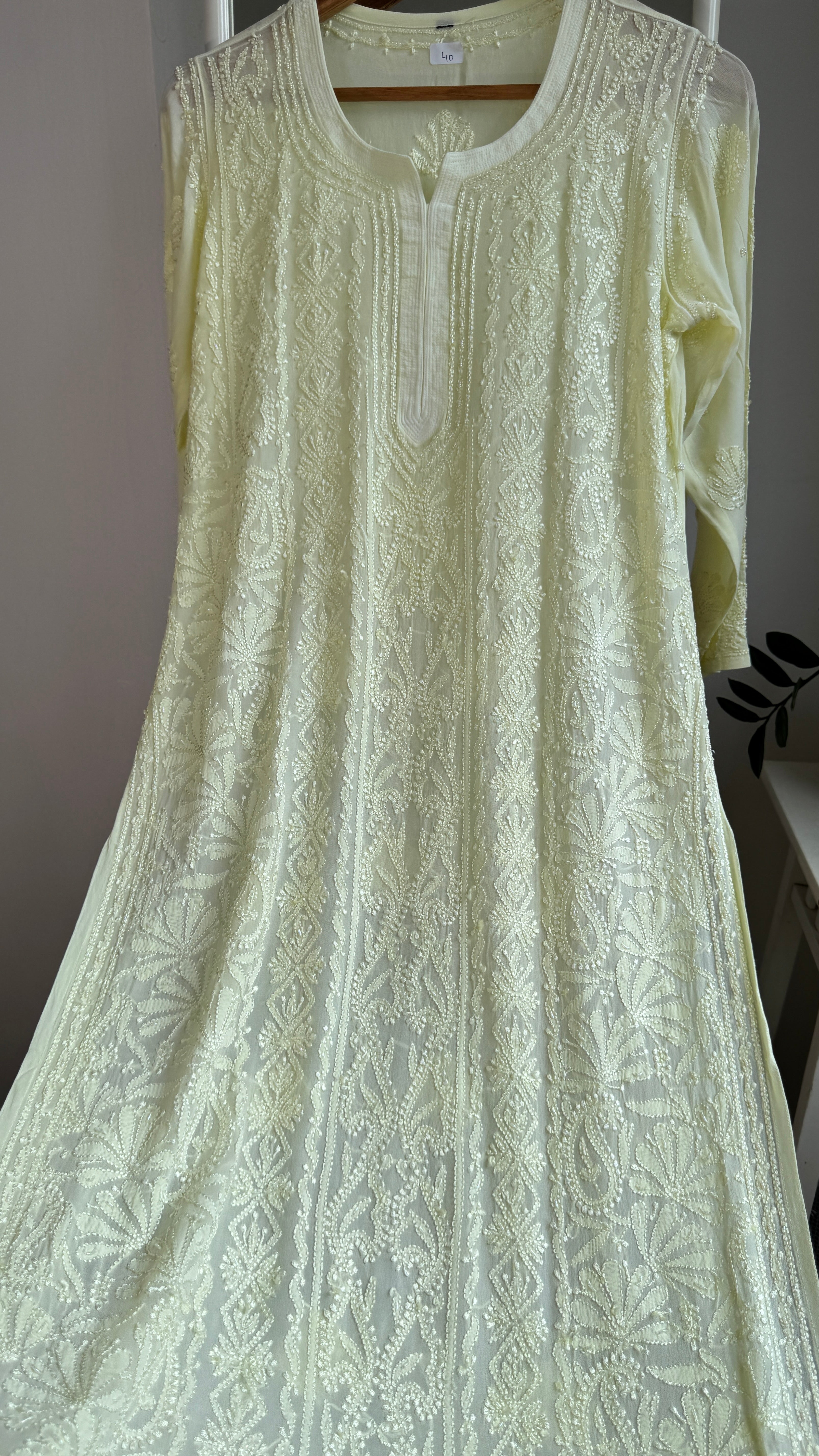 Viscose Kurti with Pearl Work - Lemon Yellow