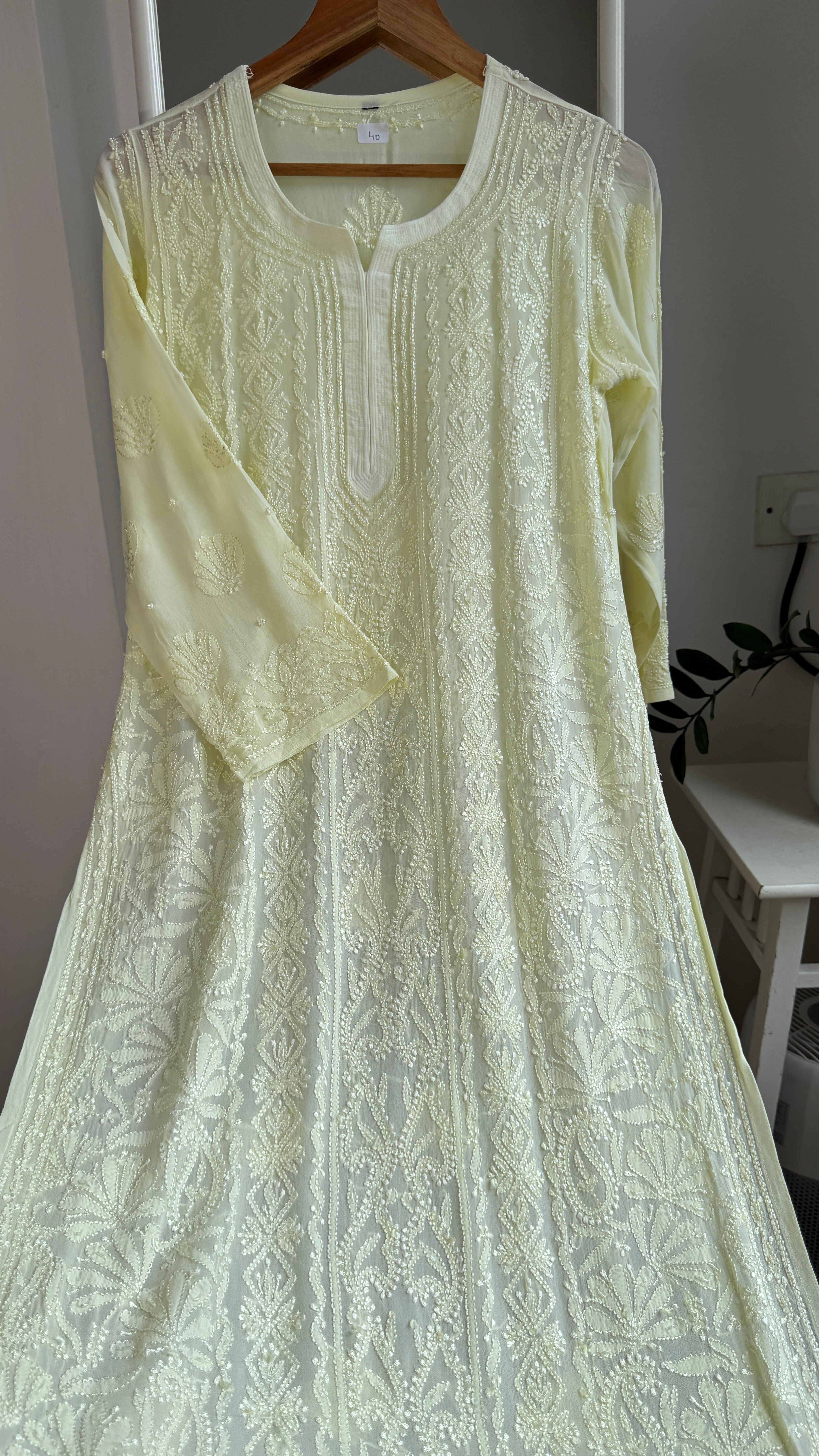 Viscose Kurti with Pearl Work - Lemon Yellow