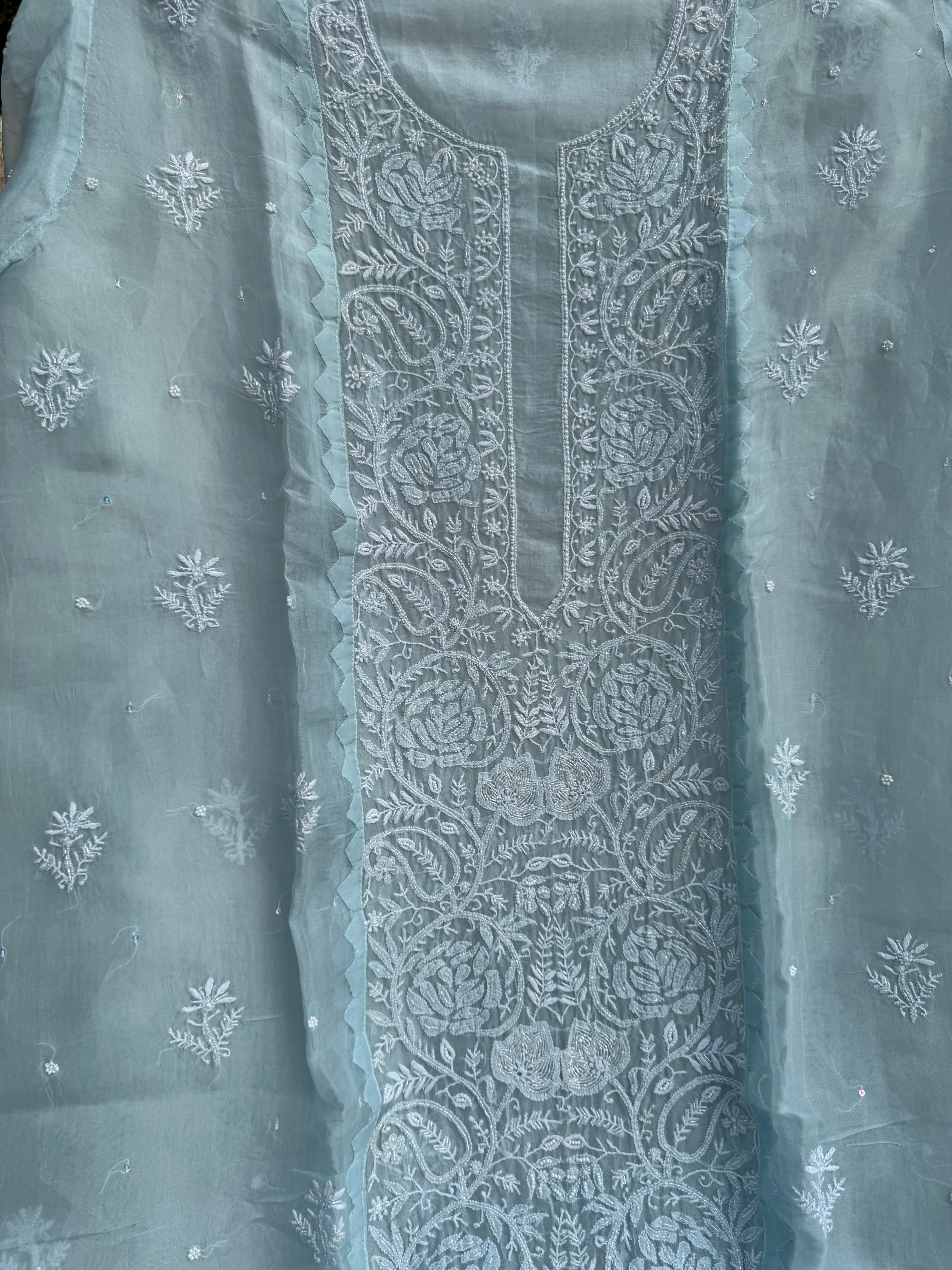 Organza Chikankari Length with Dupatta (Pearl Work) - Baby Blue ARIAA CHIKANKARI