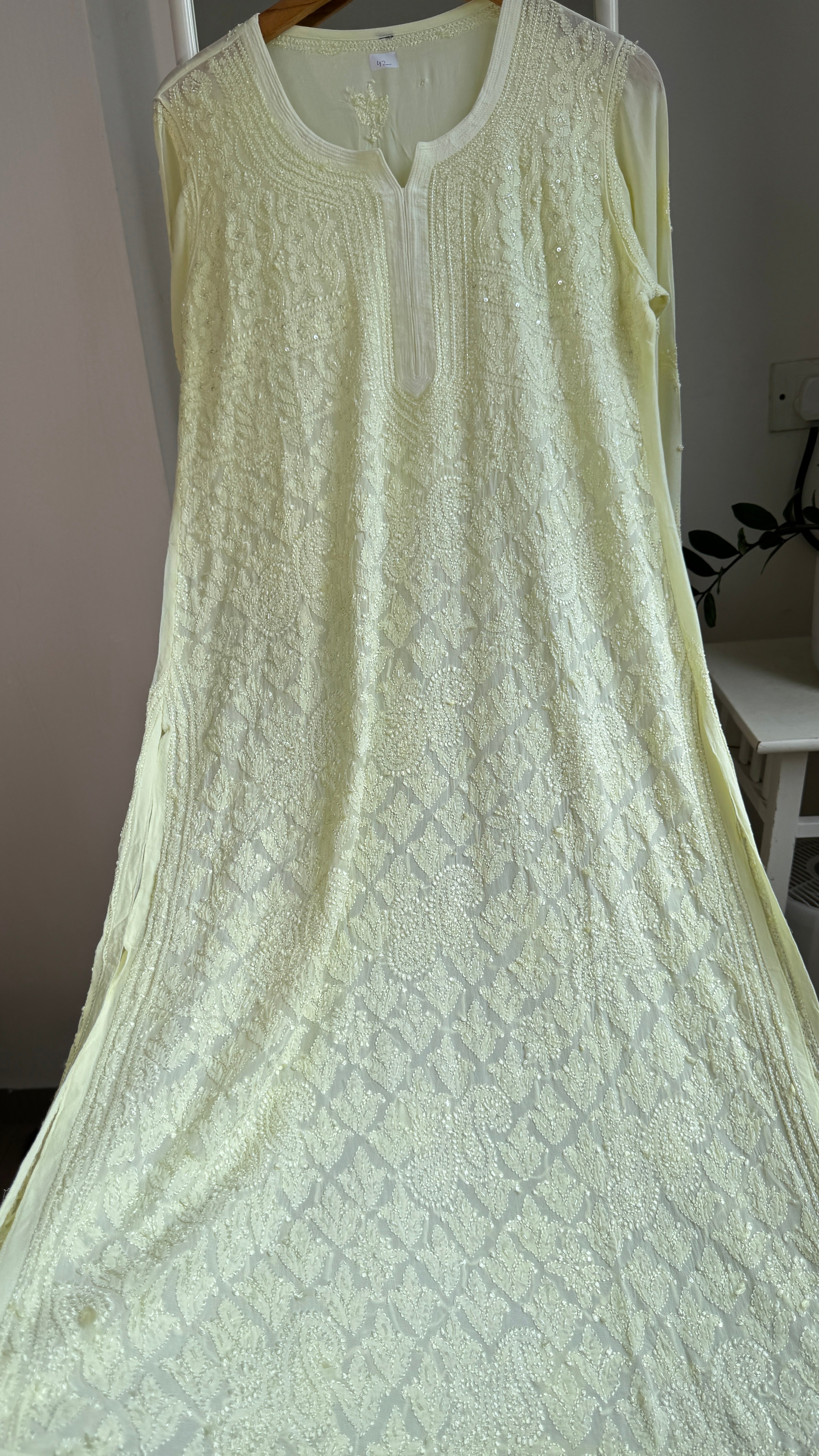 Viscose Kurti with Pearl Work - Lemon Yellow