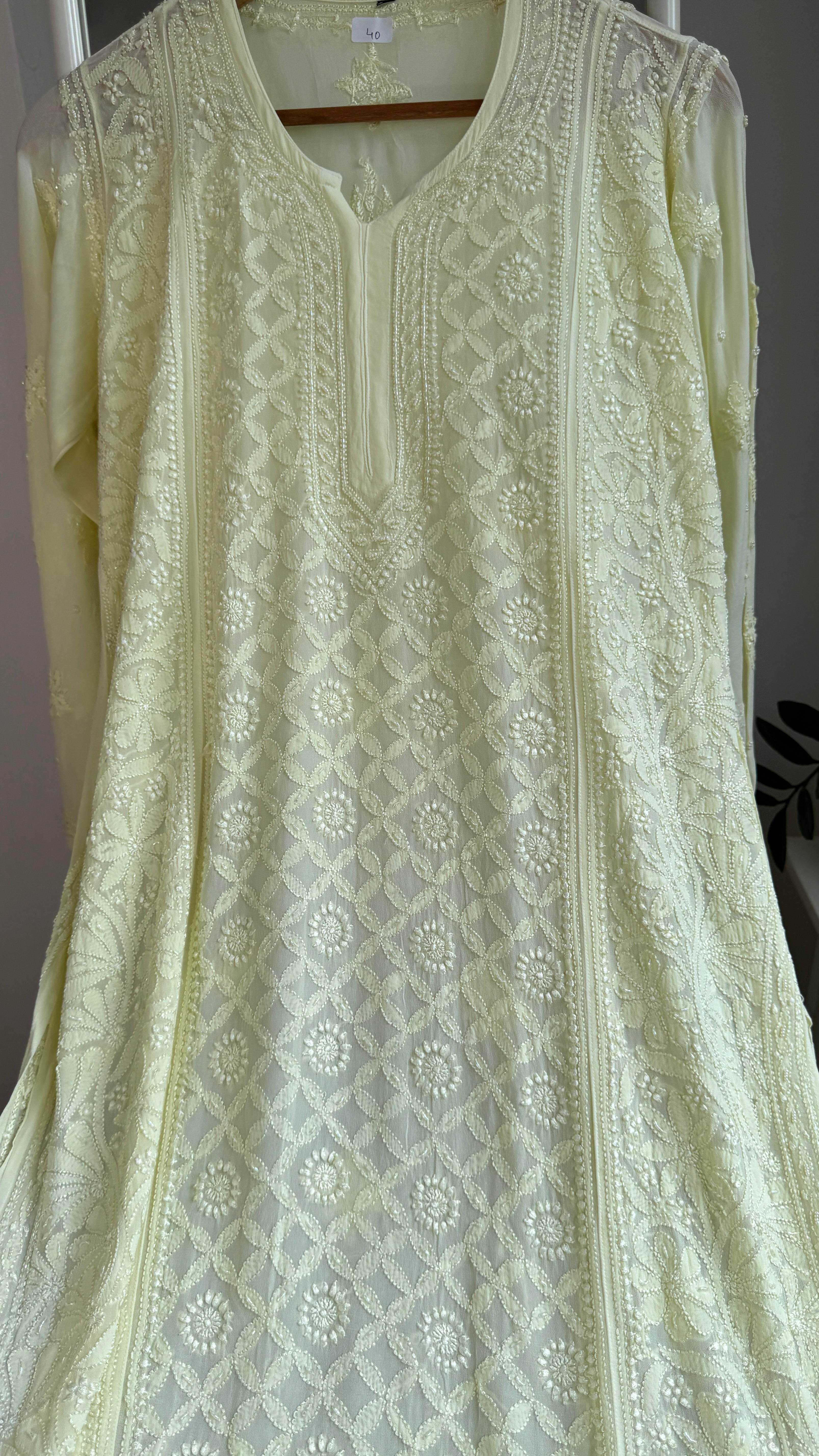 Viscose Kurti with Pearl Work - Lemon Yellow