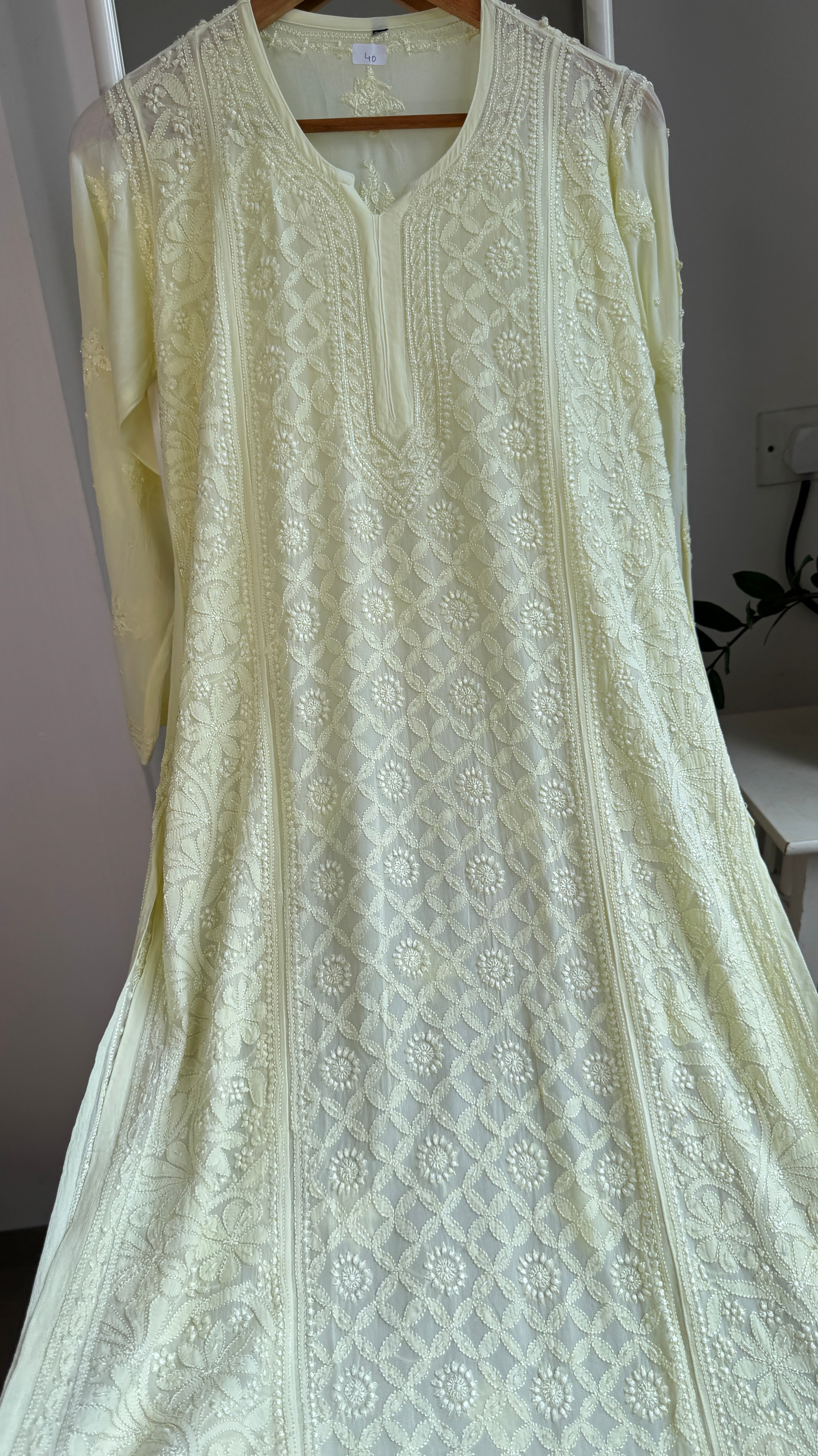 Viscose Kurti with Pearl Work - Lemon Yellow