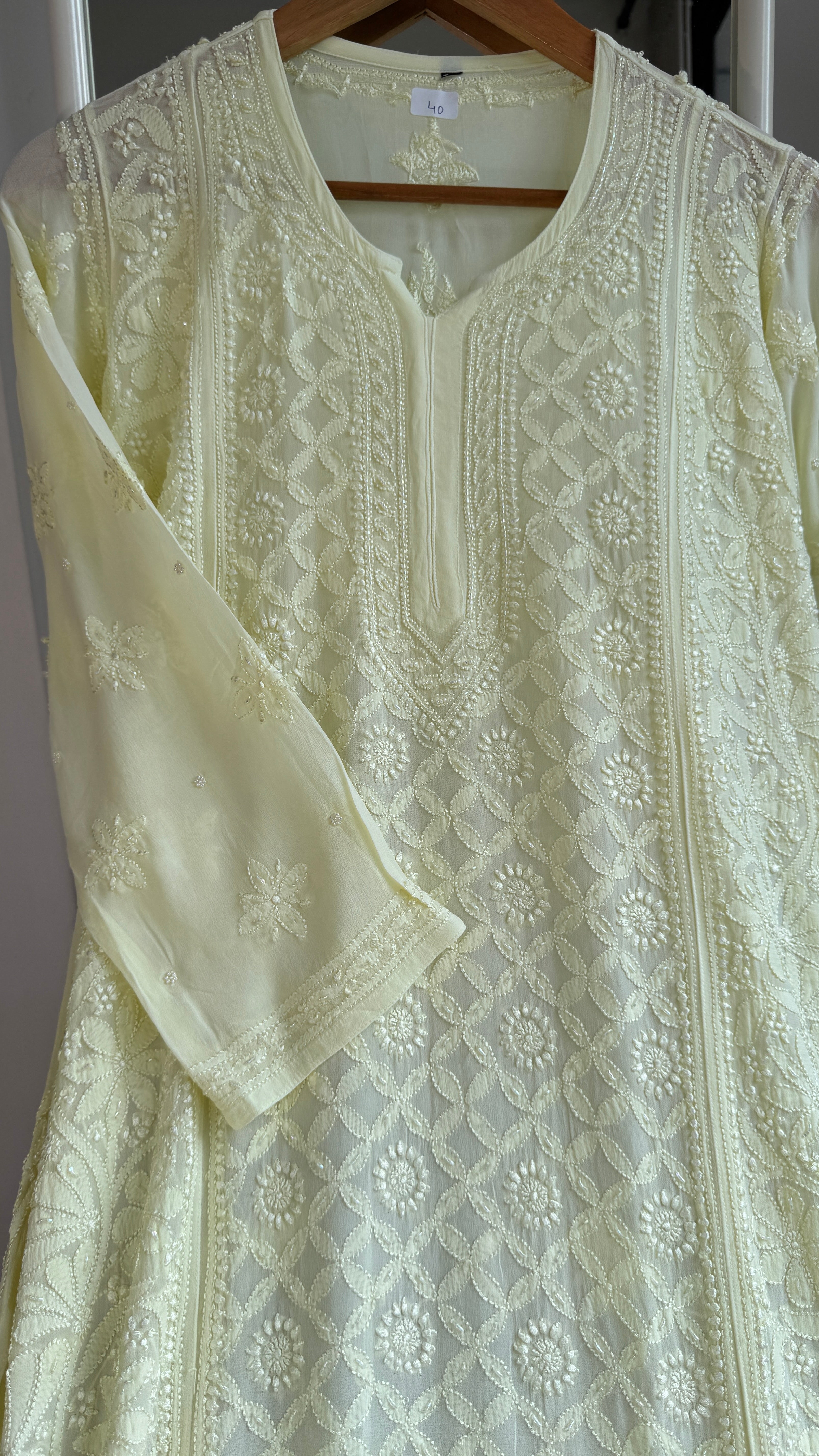 Viscose Kurti with Pearl Work - Lemon Yellow