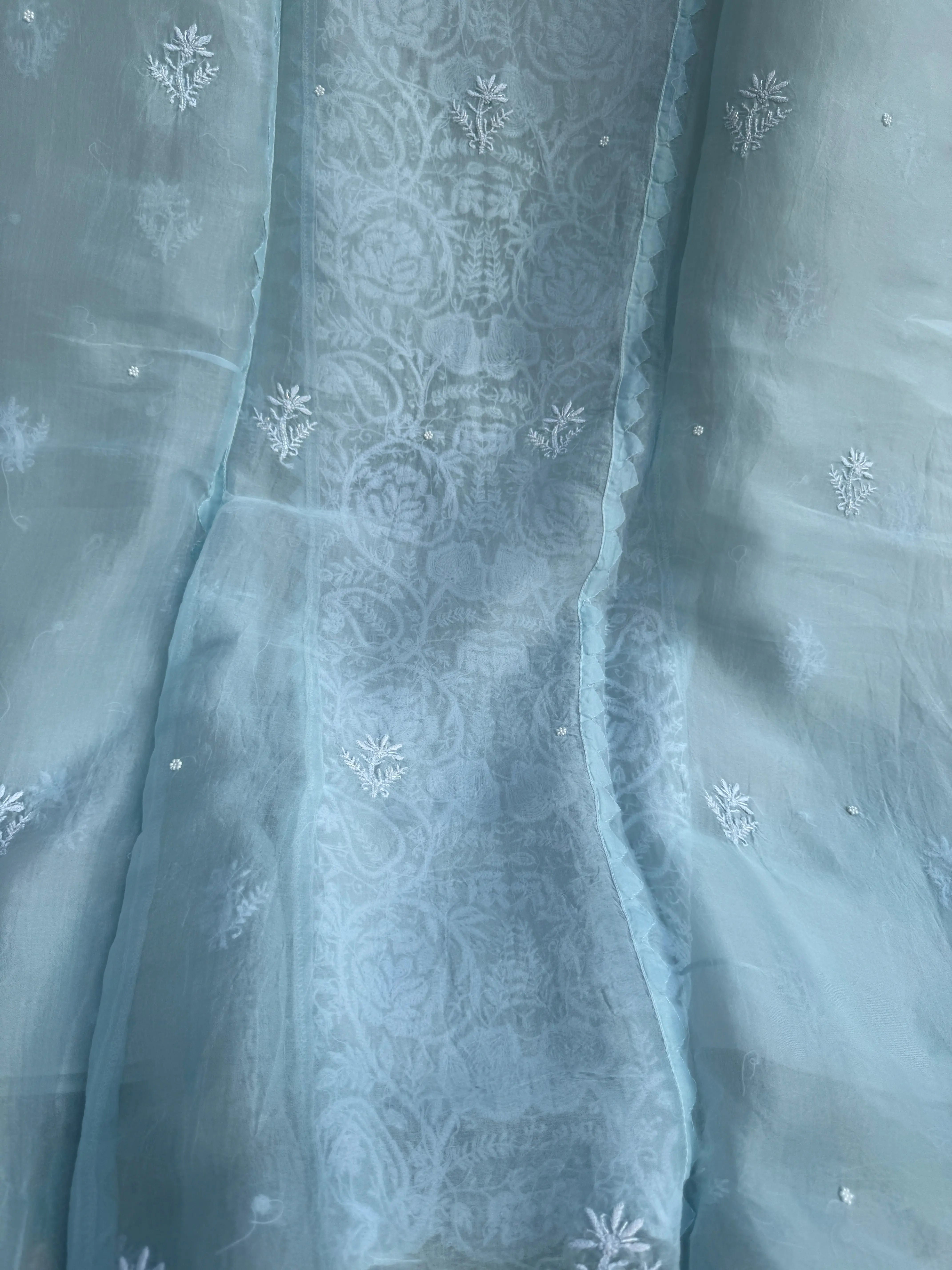 Organza Chikankari Length with Dupatta (Pearl Work) - Baby Blue ARIAA CHIKANKARI