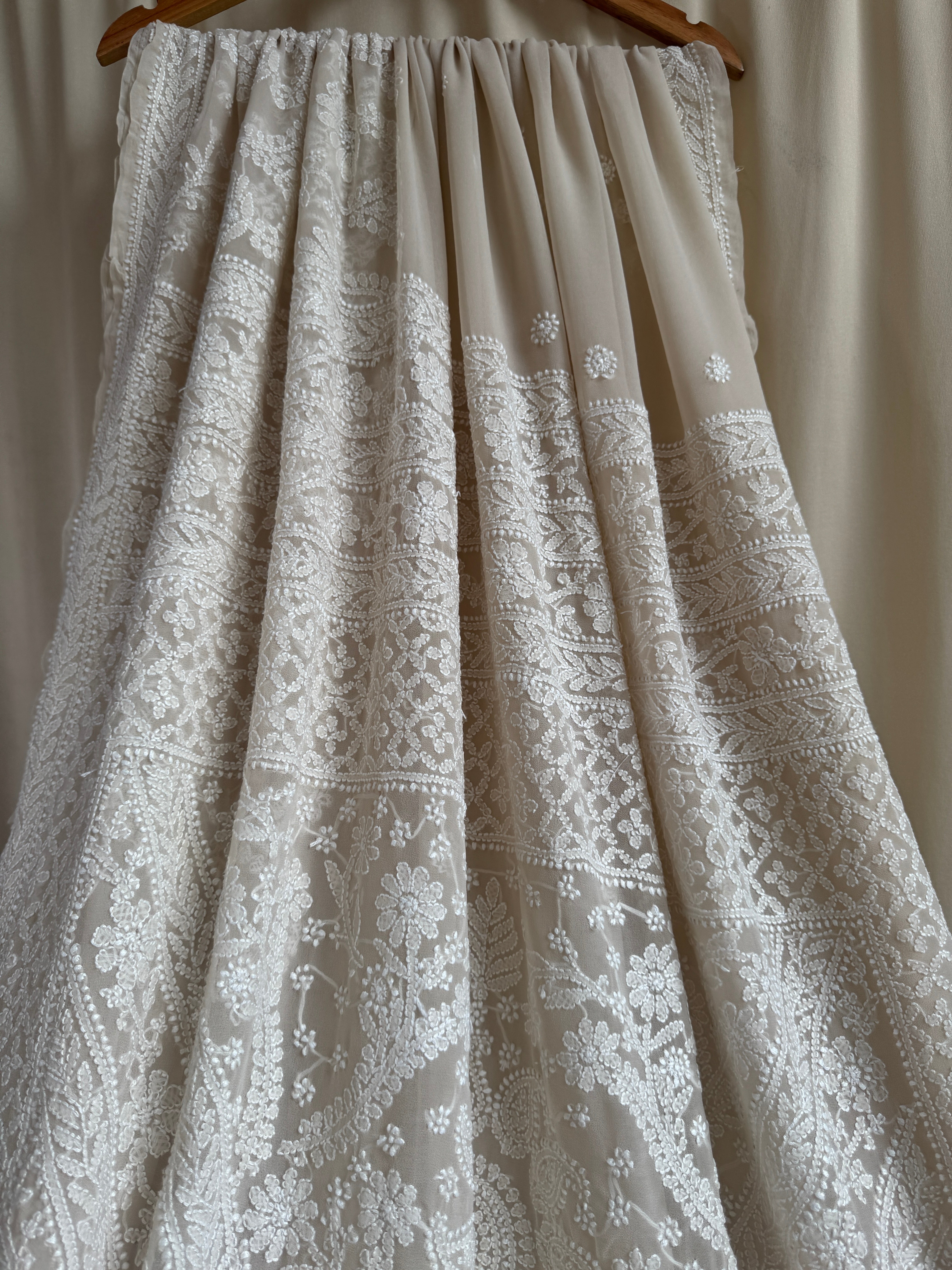 Georgette Chikankari saree in Beige ARIAA CHIKANKARI